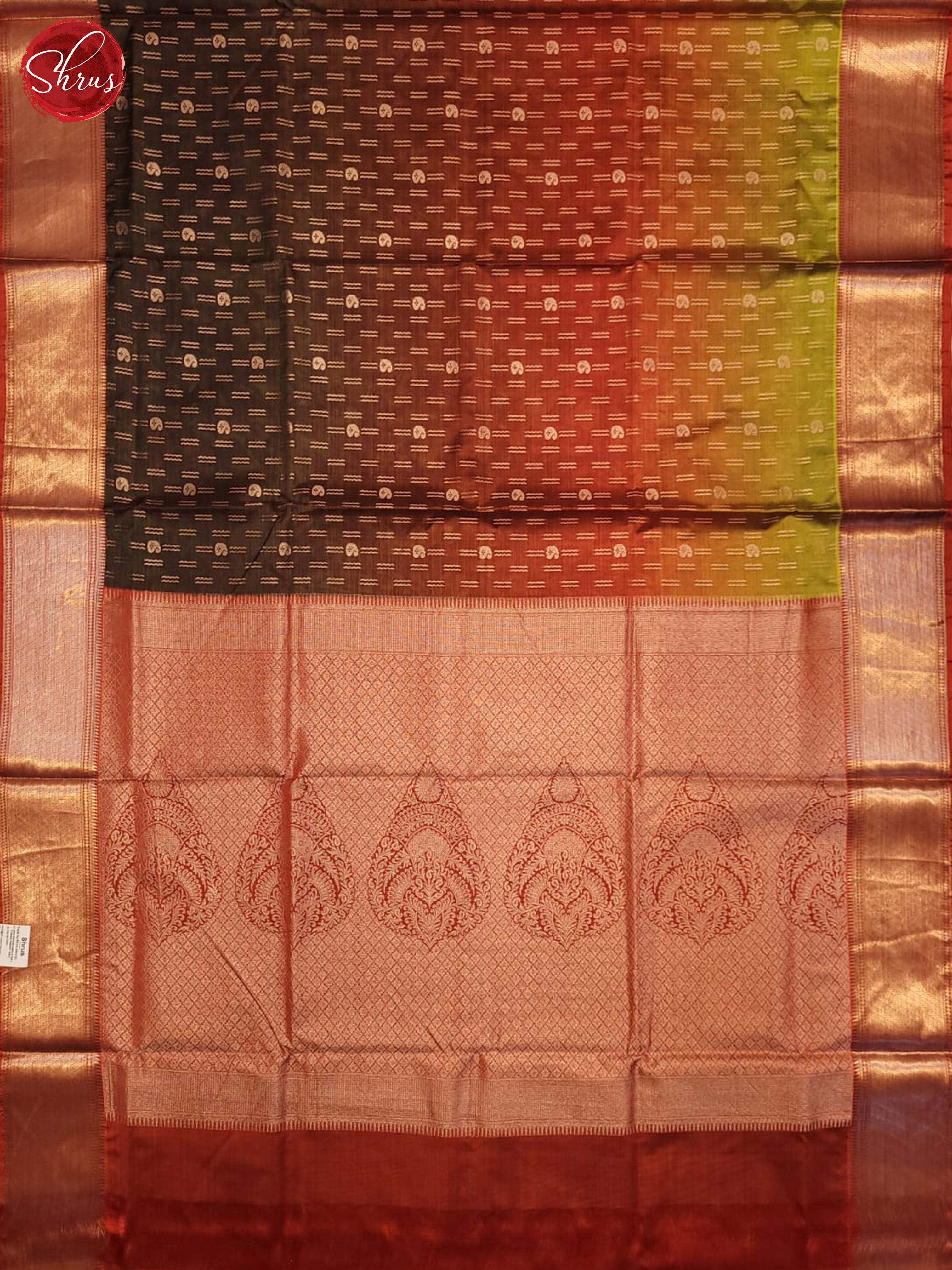 Red and Green-Kanchipuram Half-pure Silk Saree - Shop on ShrusEternity.com