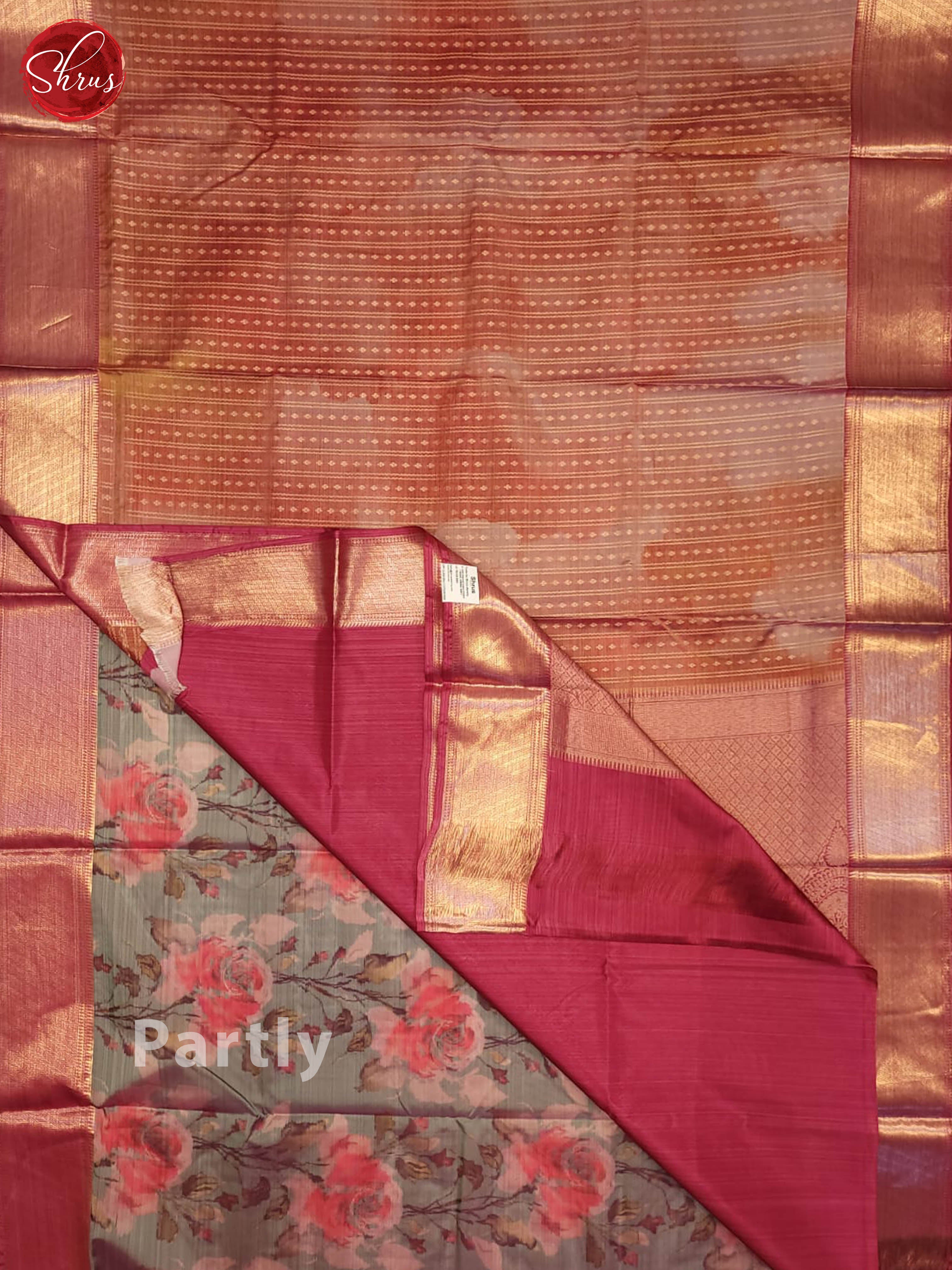 orange and pink- Kanchipuram half-pure Silk Saree - Shop on ShrusEternity.com