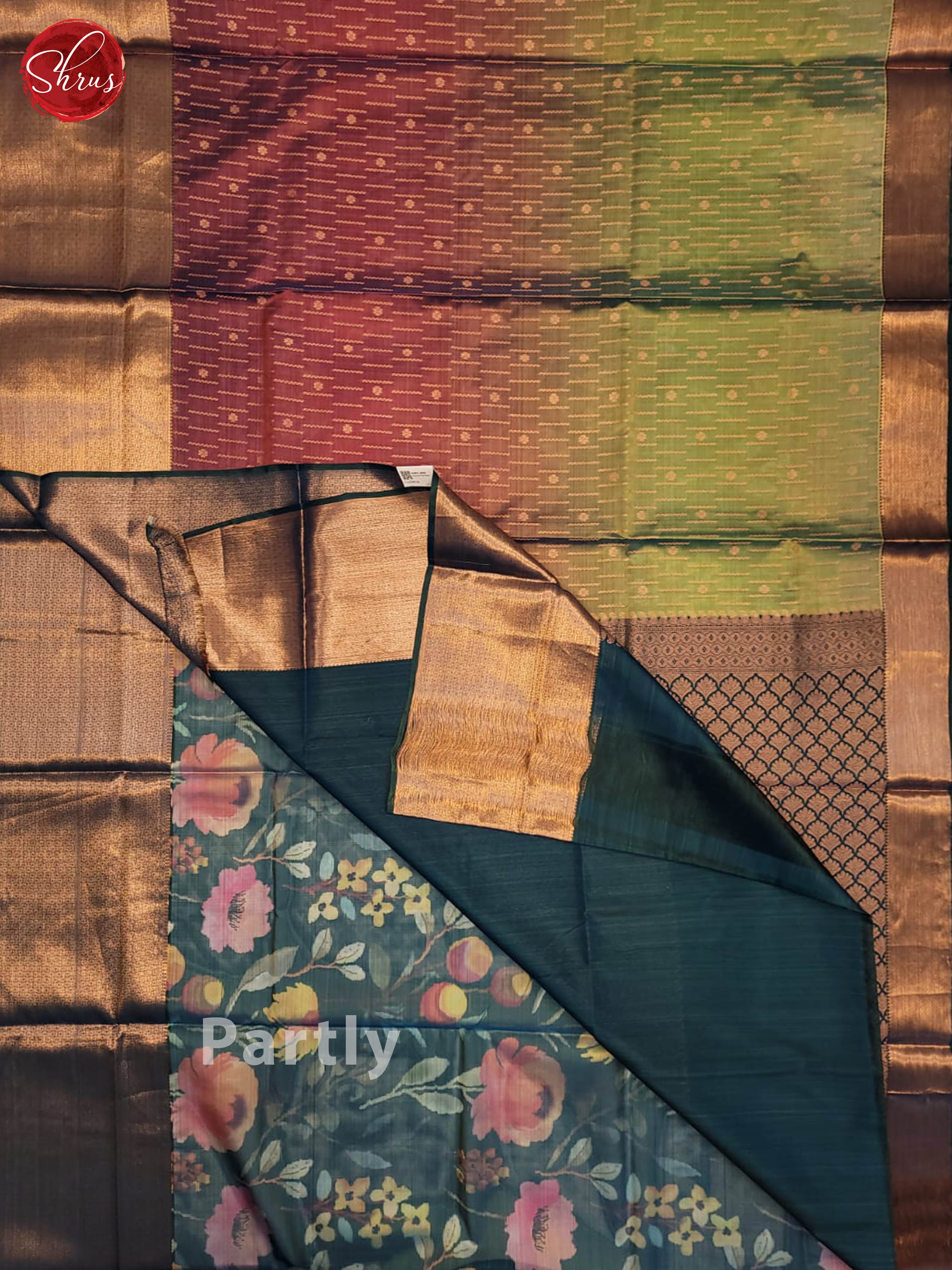 Green and Peacock blue- Kanchipuram Half-pure silk saree - Shop on ShrusEternity.com