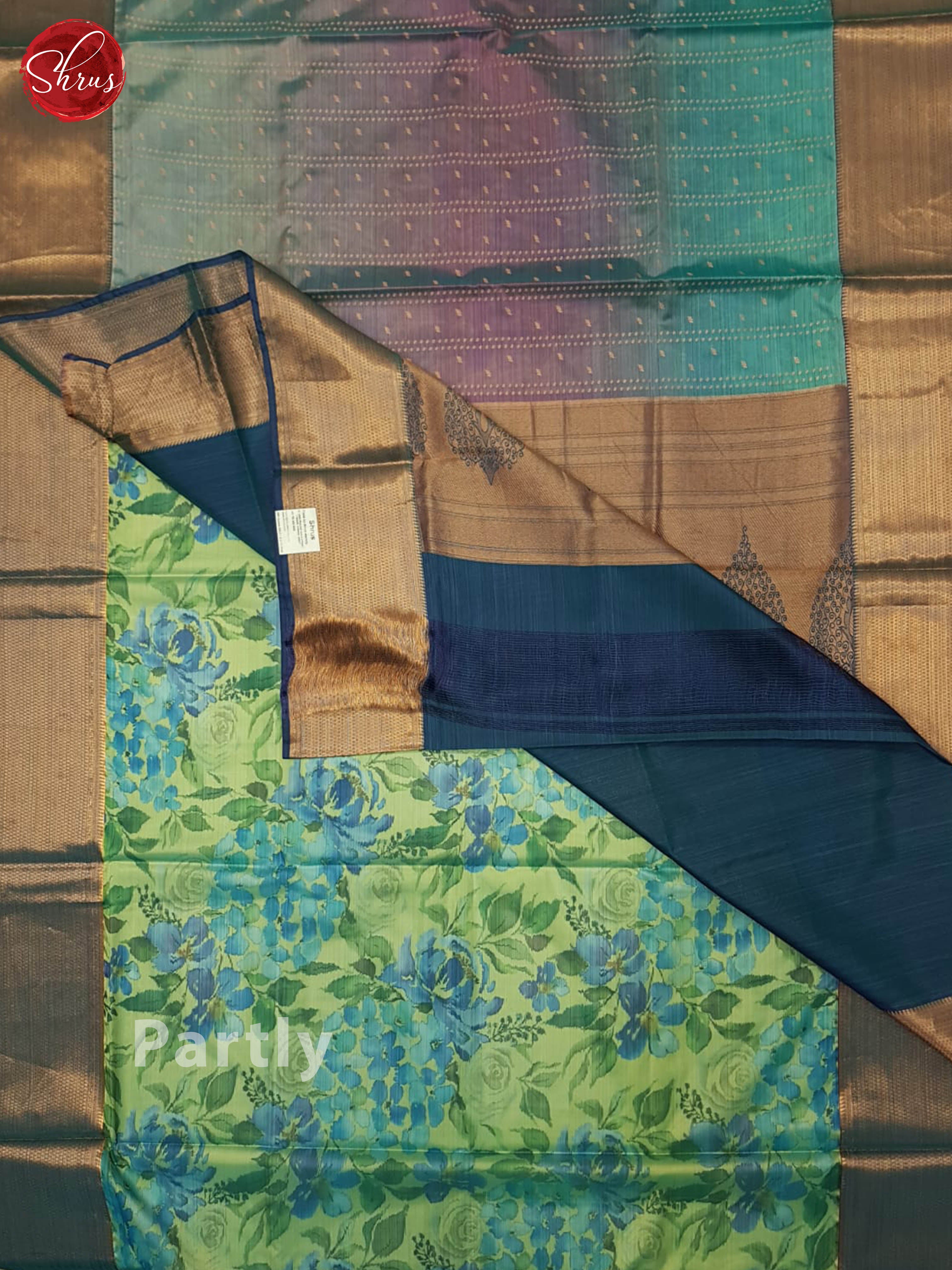 Blue And Multi- Kanchipuram Half-pure Silk Saree - Shop on ShrusEternity.com