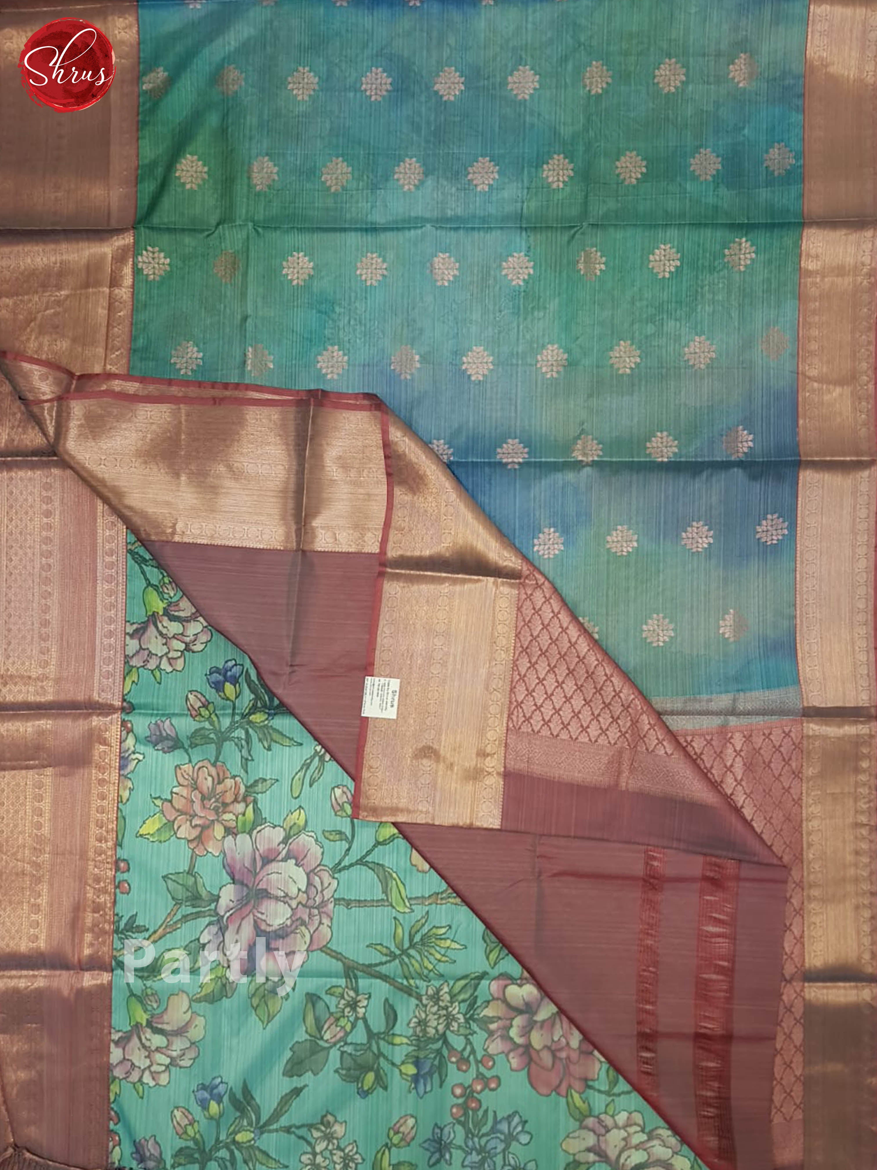 Blue And Dusty Wine- Kanchipuram half-pure Silk saree - Shop on ShrusEternity.com