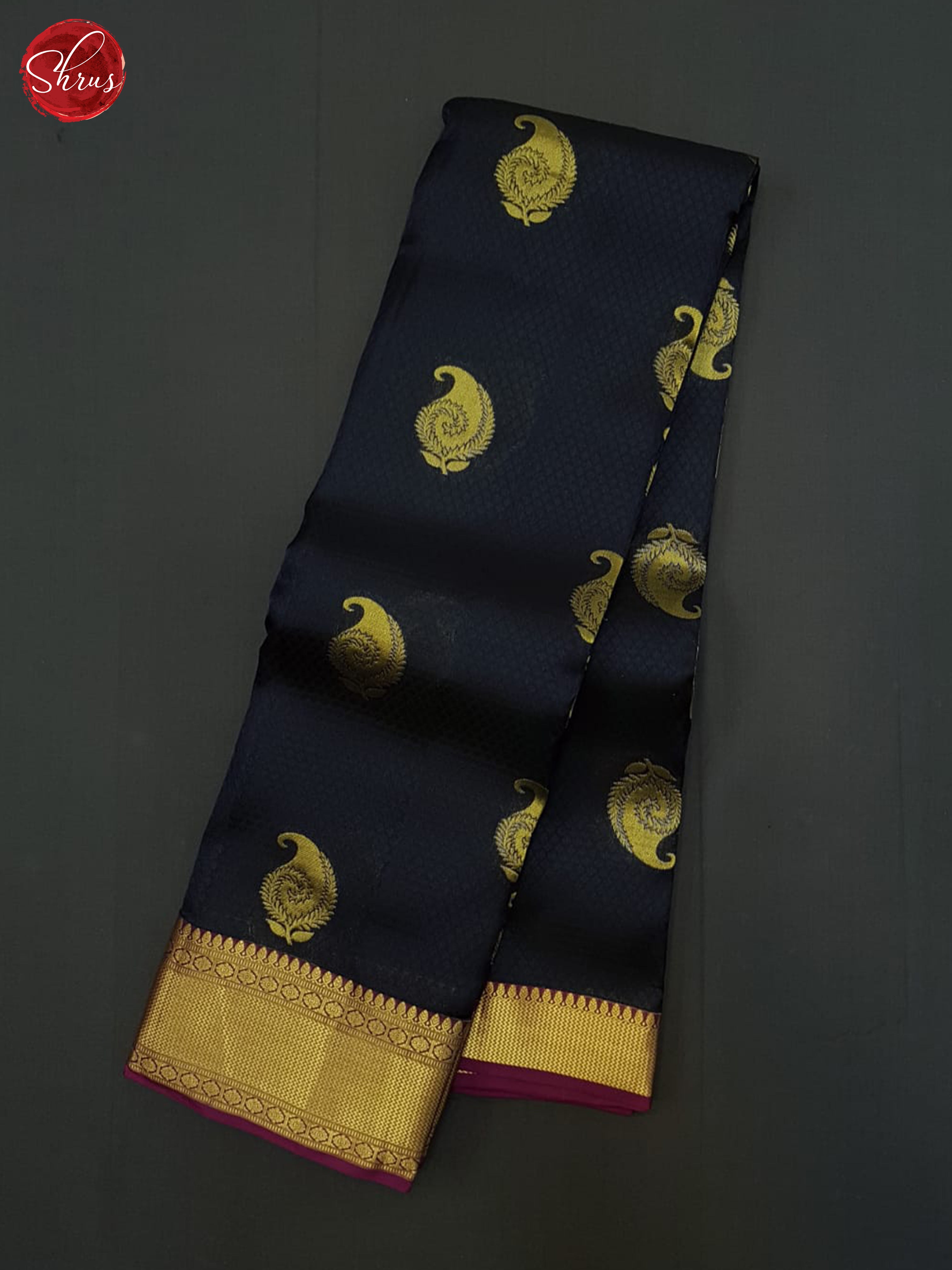 Blue And Wine- Kanchipuram half-pure Silk Saree - Shop on ShrusEternity.com