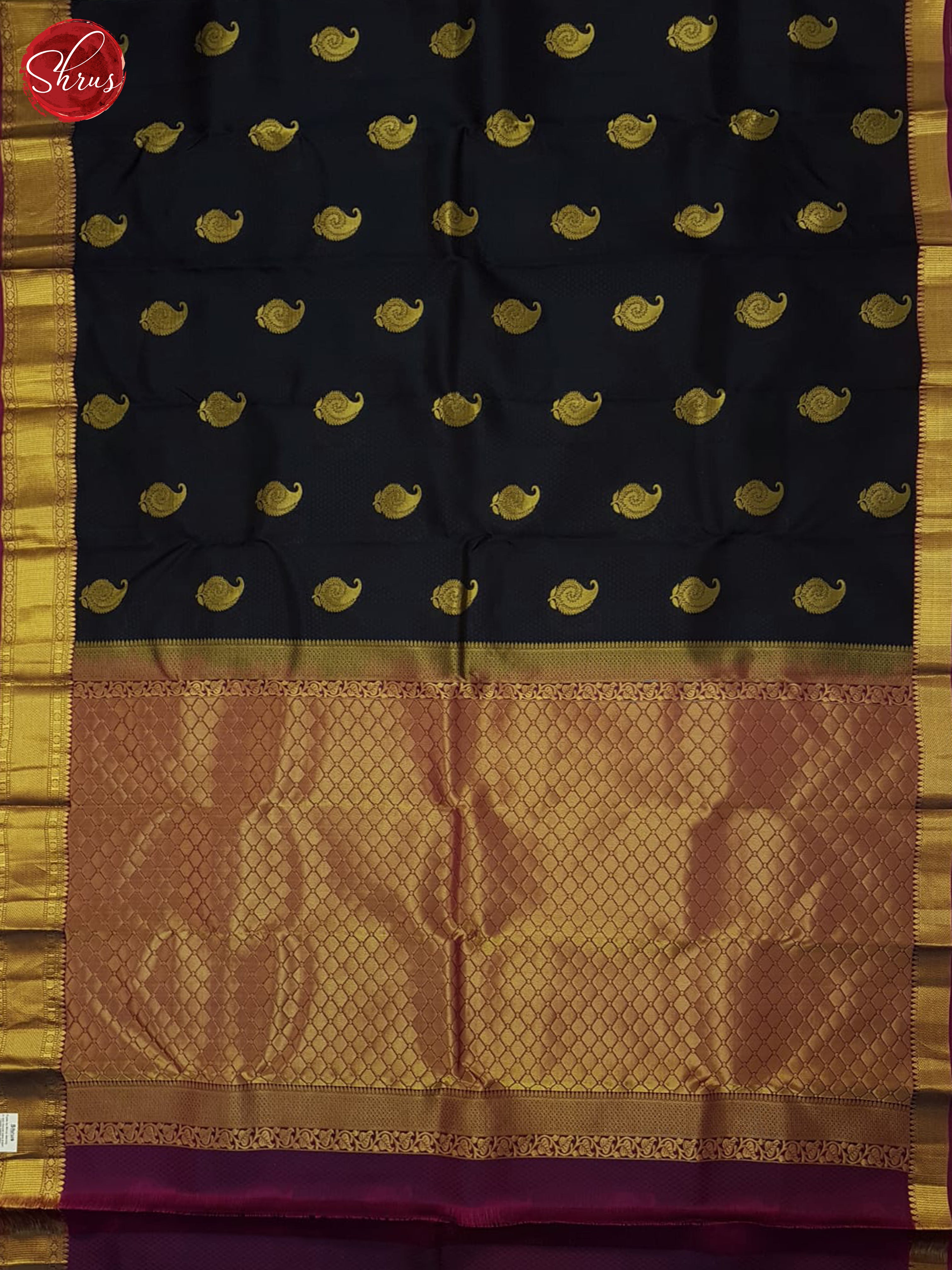 Blue And Wine- Kanchipuram half-pure Silk Saree - Shop on ShrusEternity.com