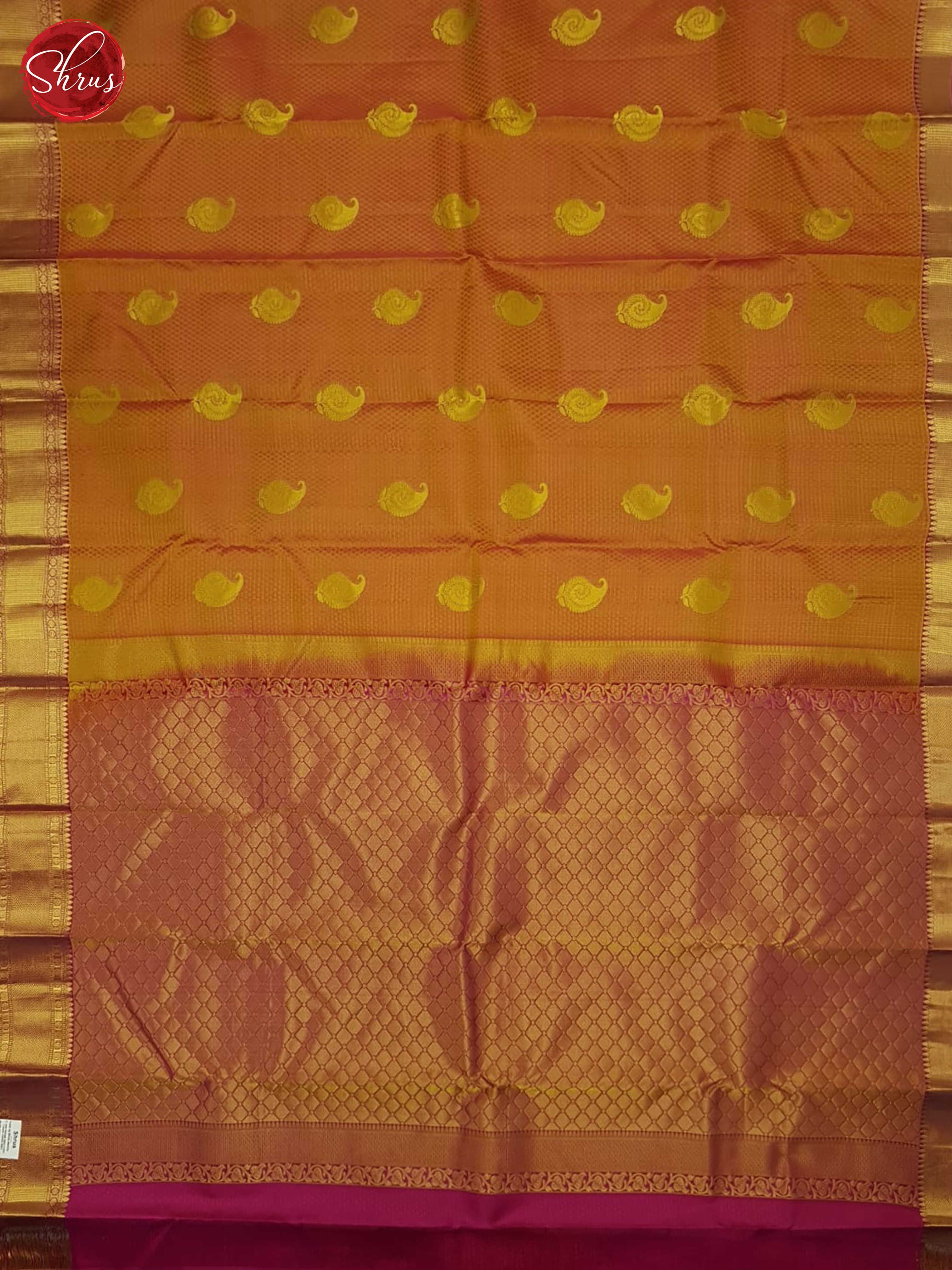 Orange And Pink- Kanchipuram half-pure Silk Saree - Shop on ShrusEternity.com