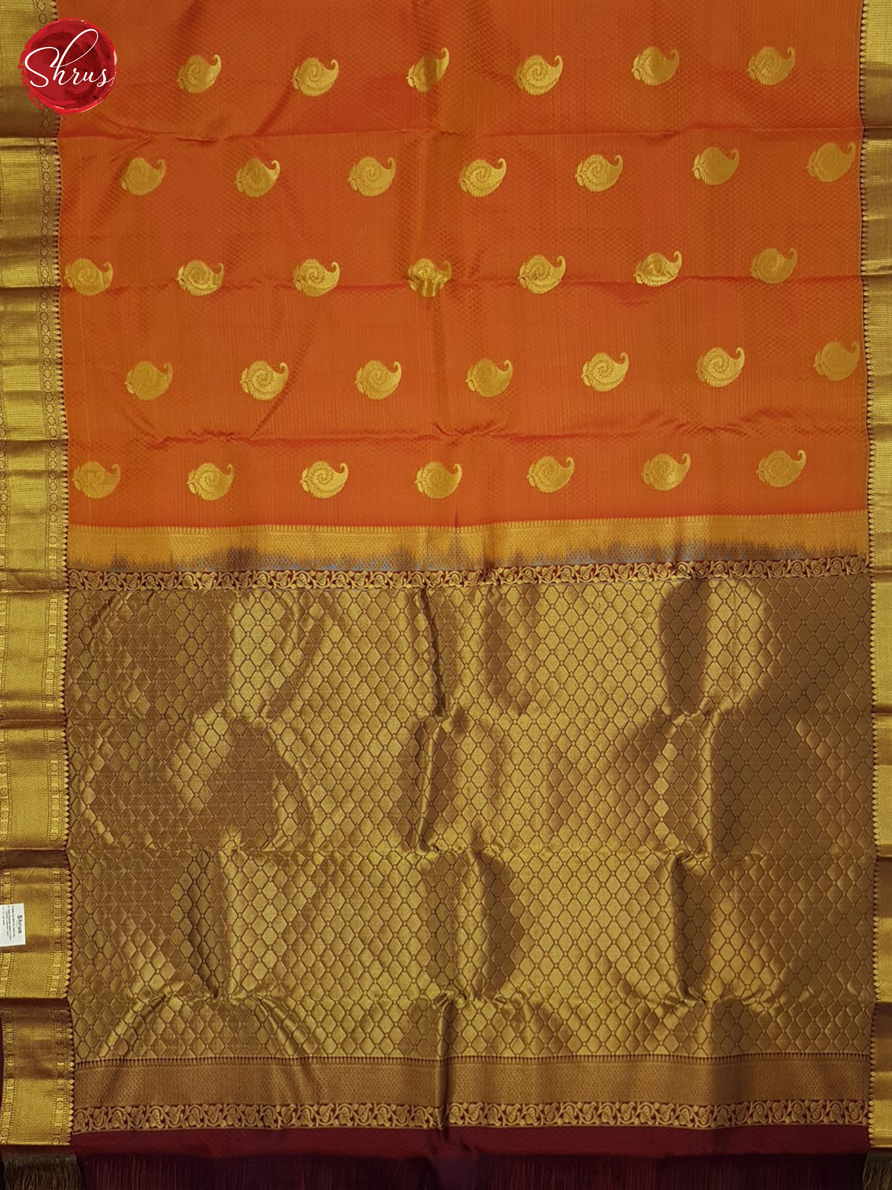 Orange And Maroon- Kanchipuram Half- Pure Silk Saree - Shop on ShrusEternity.com