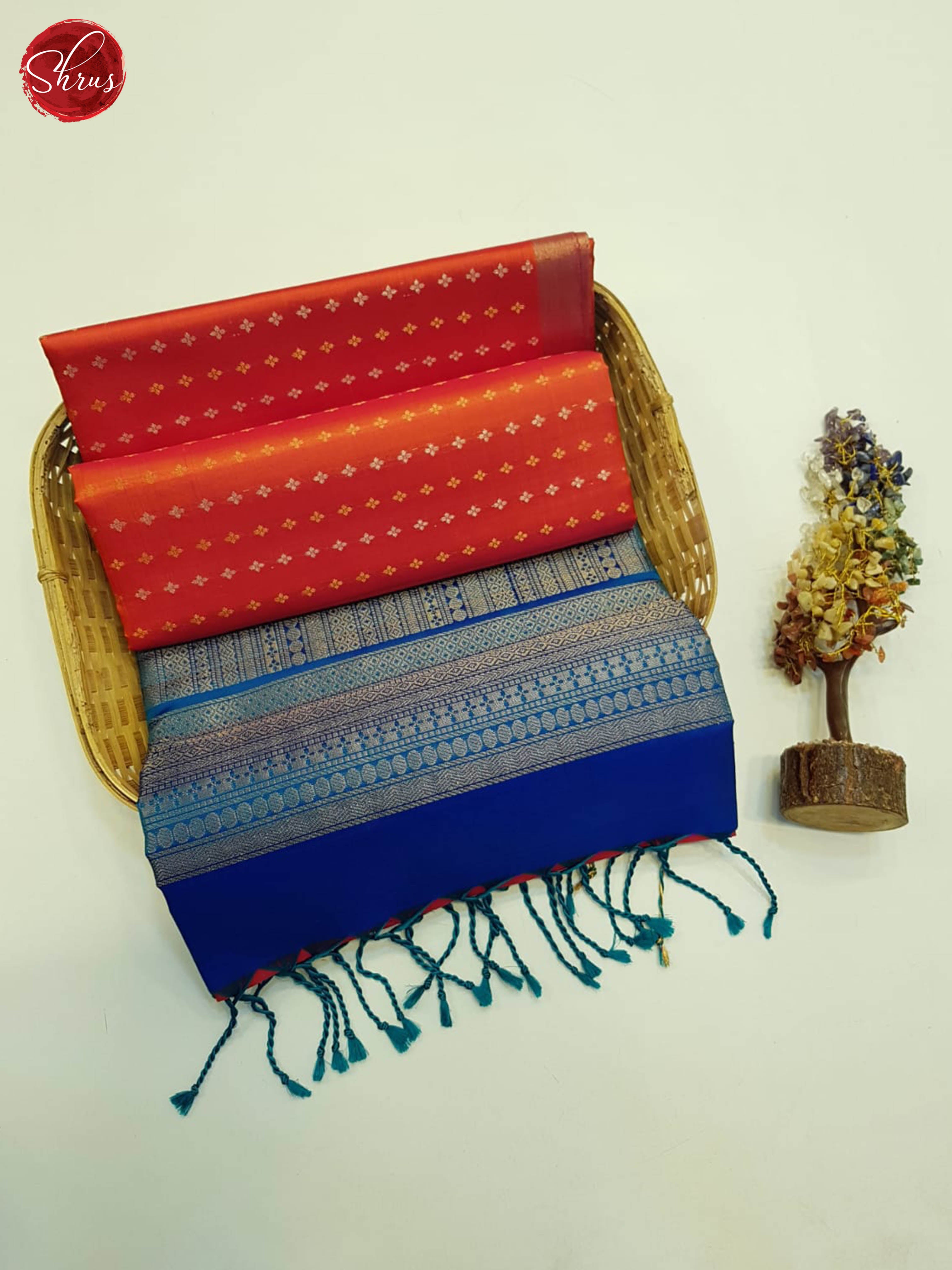 Orange And Blue- Soft Silk Saree - Shop on ShrusEternity.com