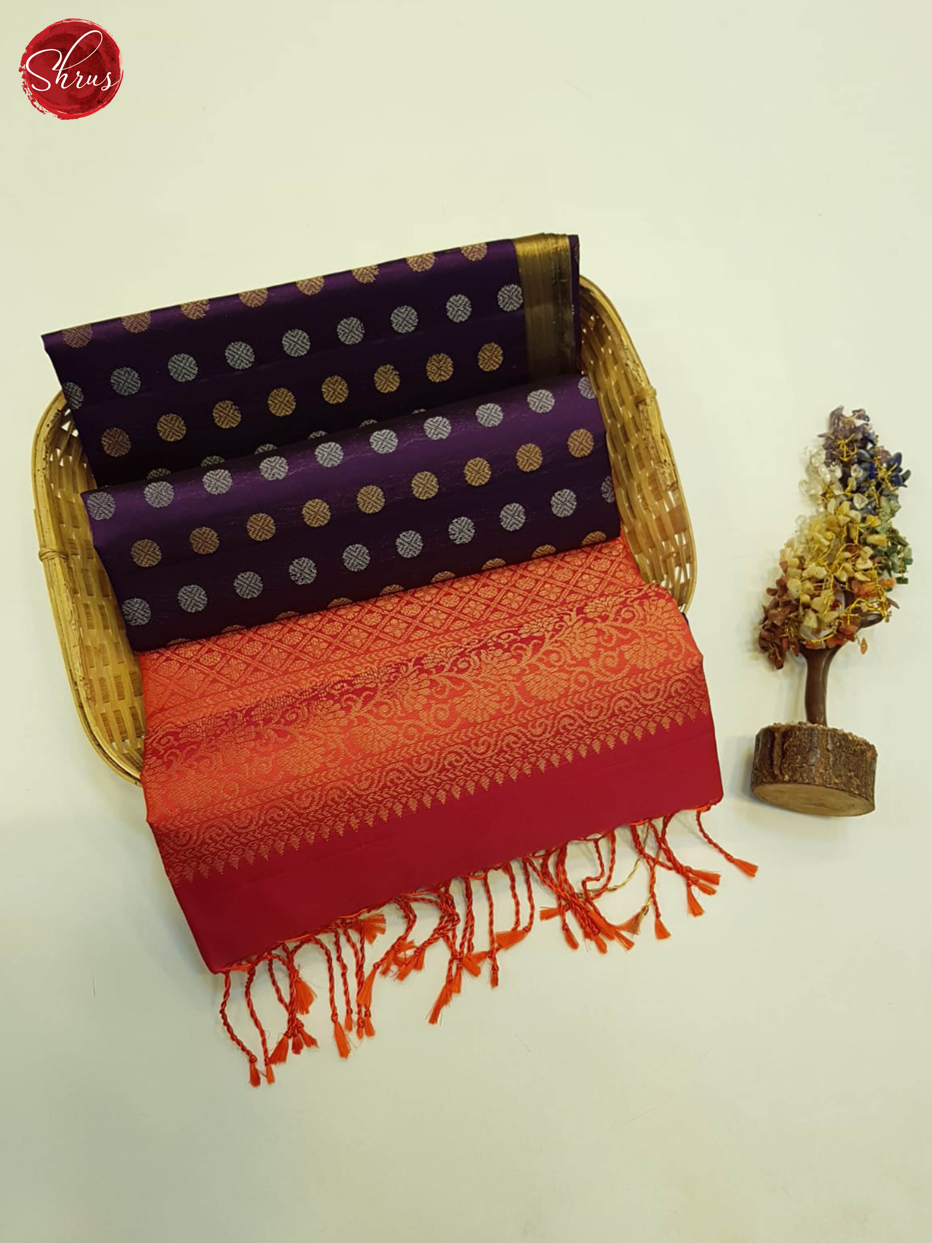 Purple And Orangish Pink- Soft Silk Saree - Shop on ShrusEternity.com