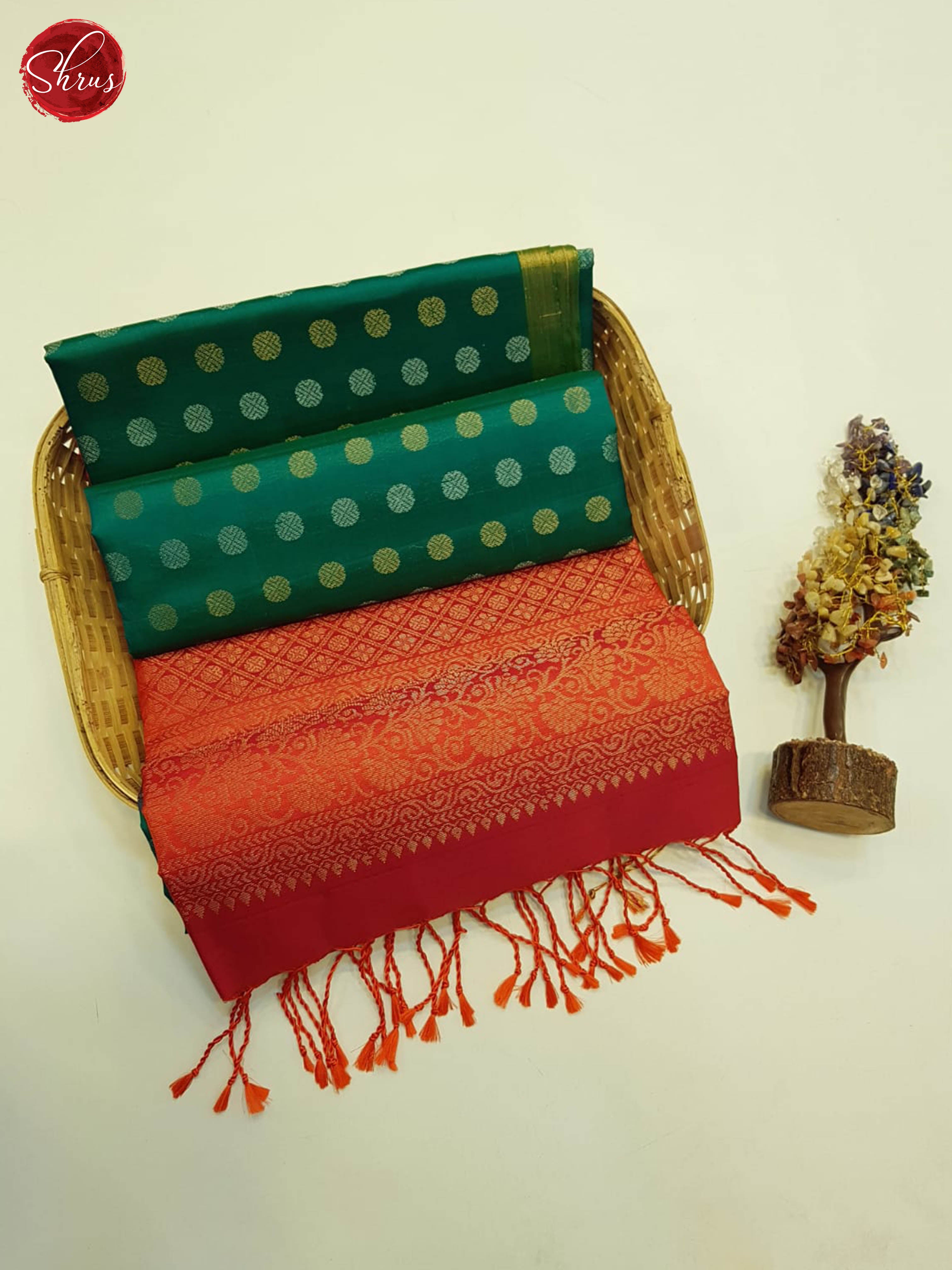 Green And Orangish Pink- Soft Silk Saree - Shop on ShrusEternity.com