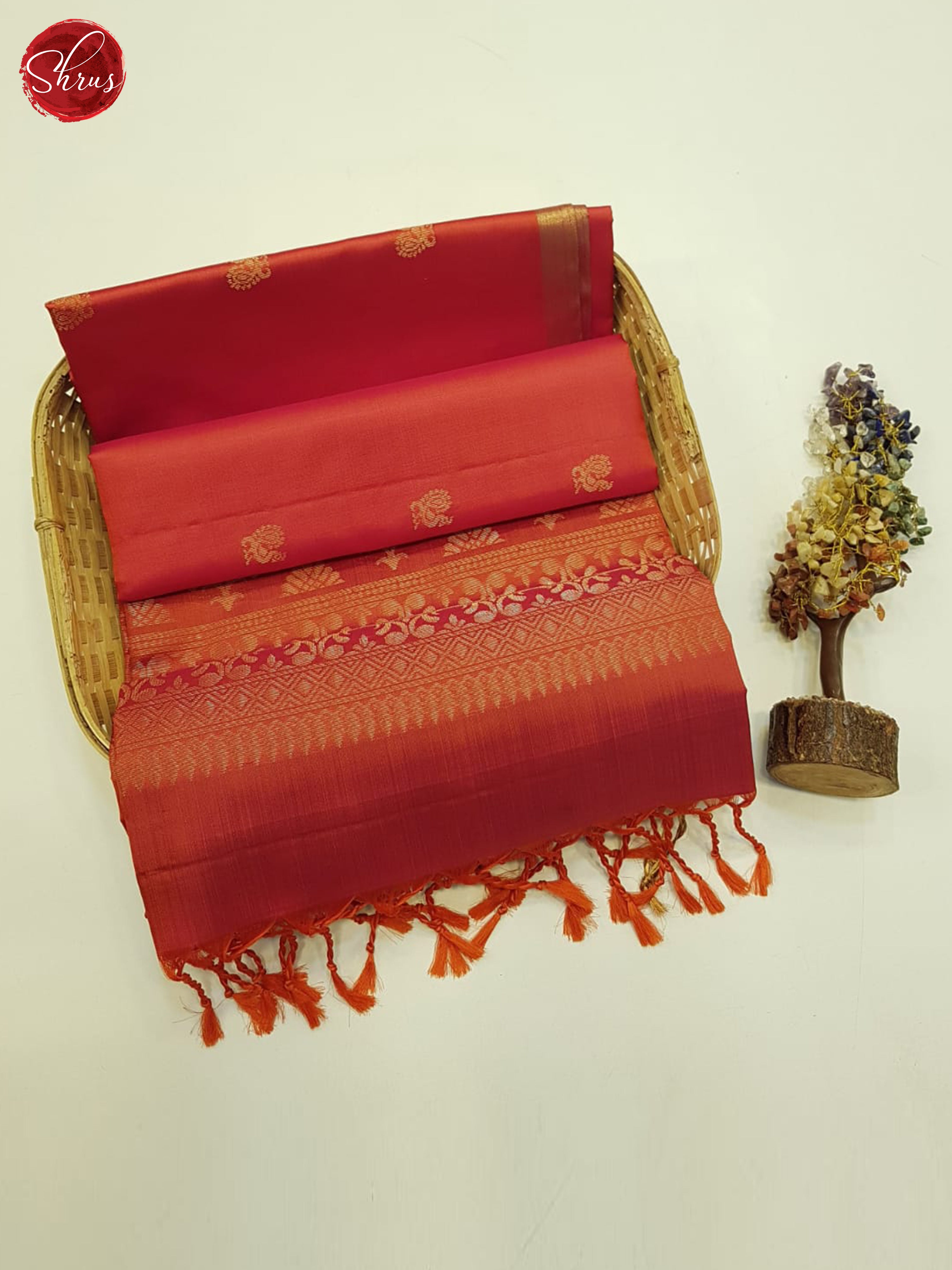 Orangish Pink & Green - Soft Silk Saree - Shop on ShrusEternity.com