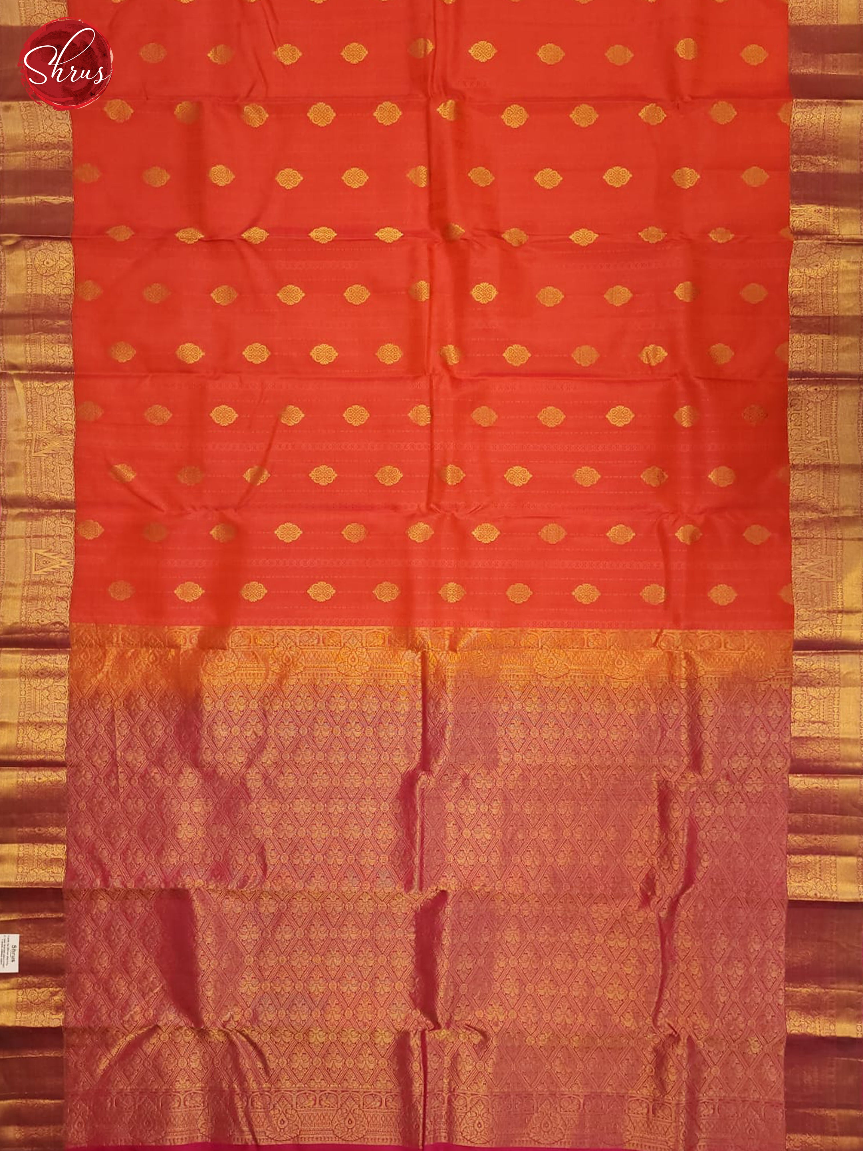 orange and pink- Kanchipuram Half-pure Silk Saree - Shop on ShrusEternity.com