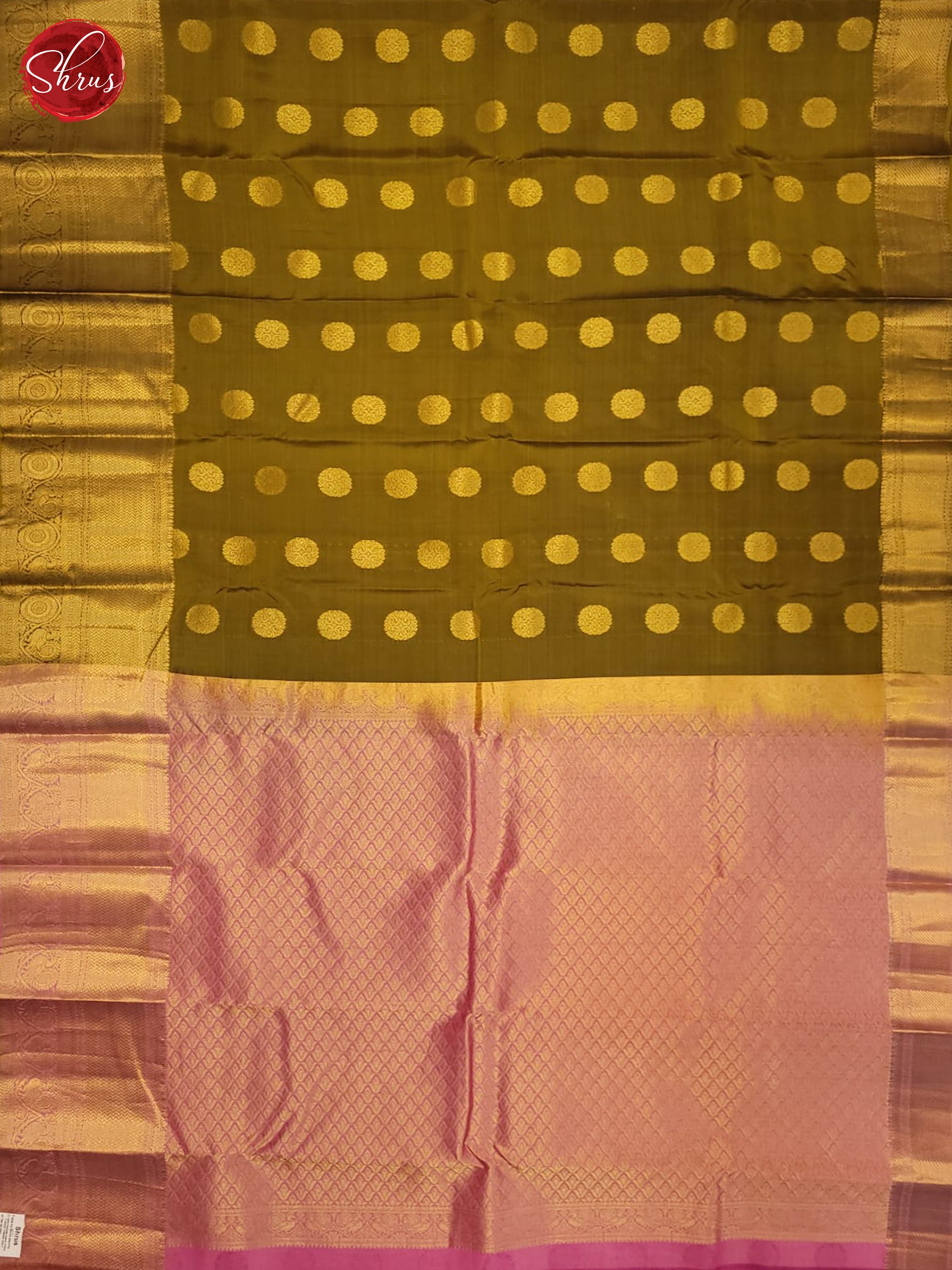 Mehandhi Green and Pink- Kanchipuram Half-pure Silk Saree - Shop on ShrusEternity.com
