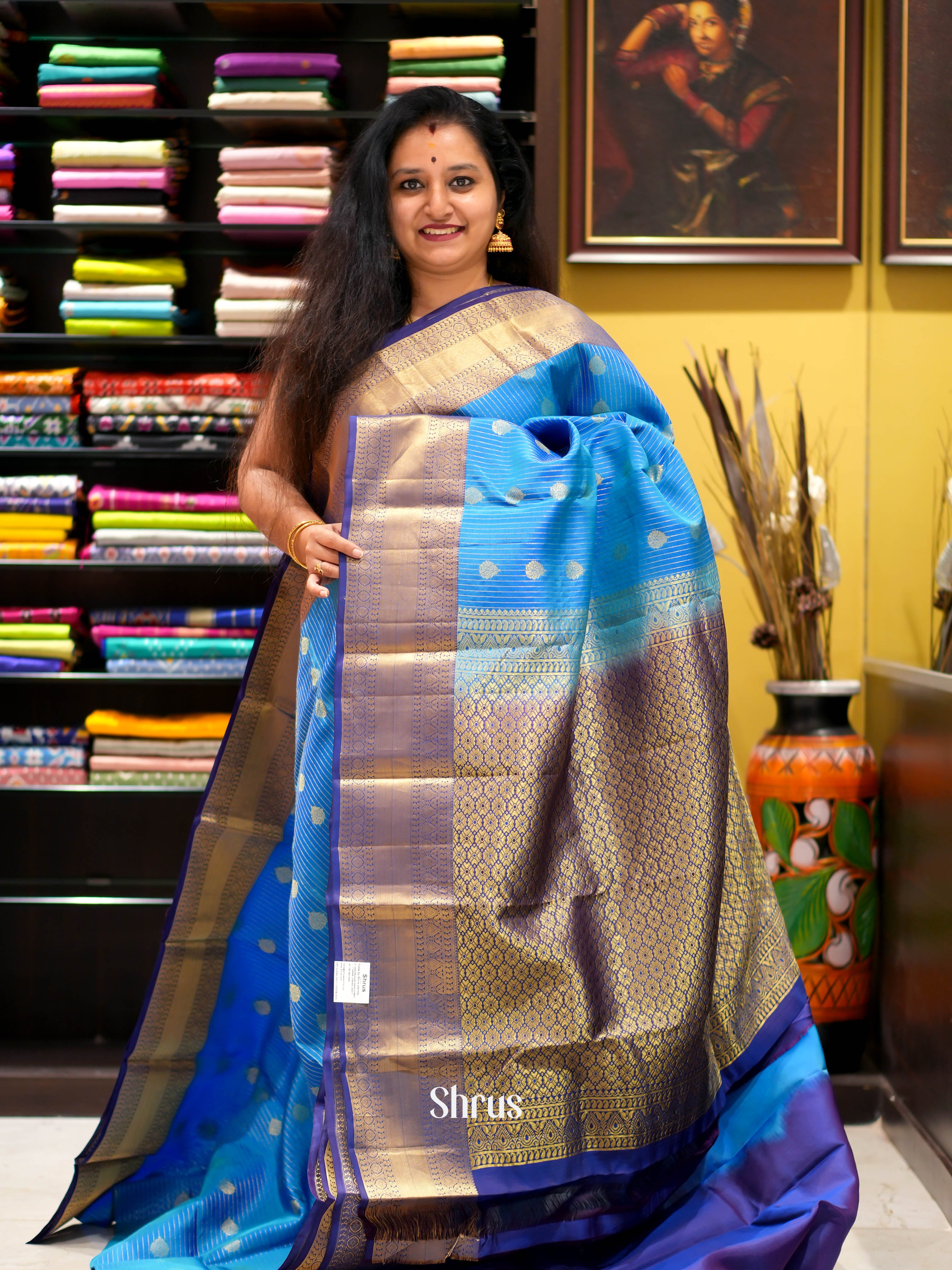 Blue & Purple - Kanchipuram half-pure Silk Saree