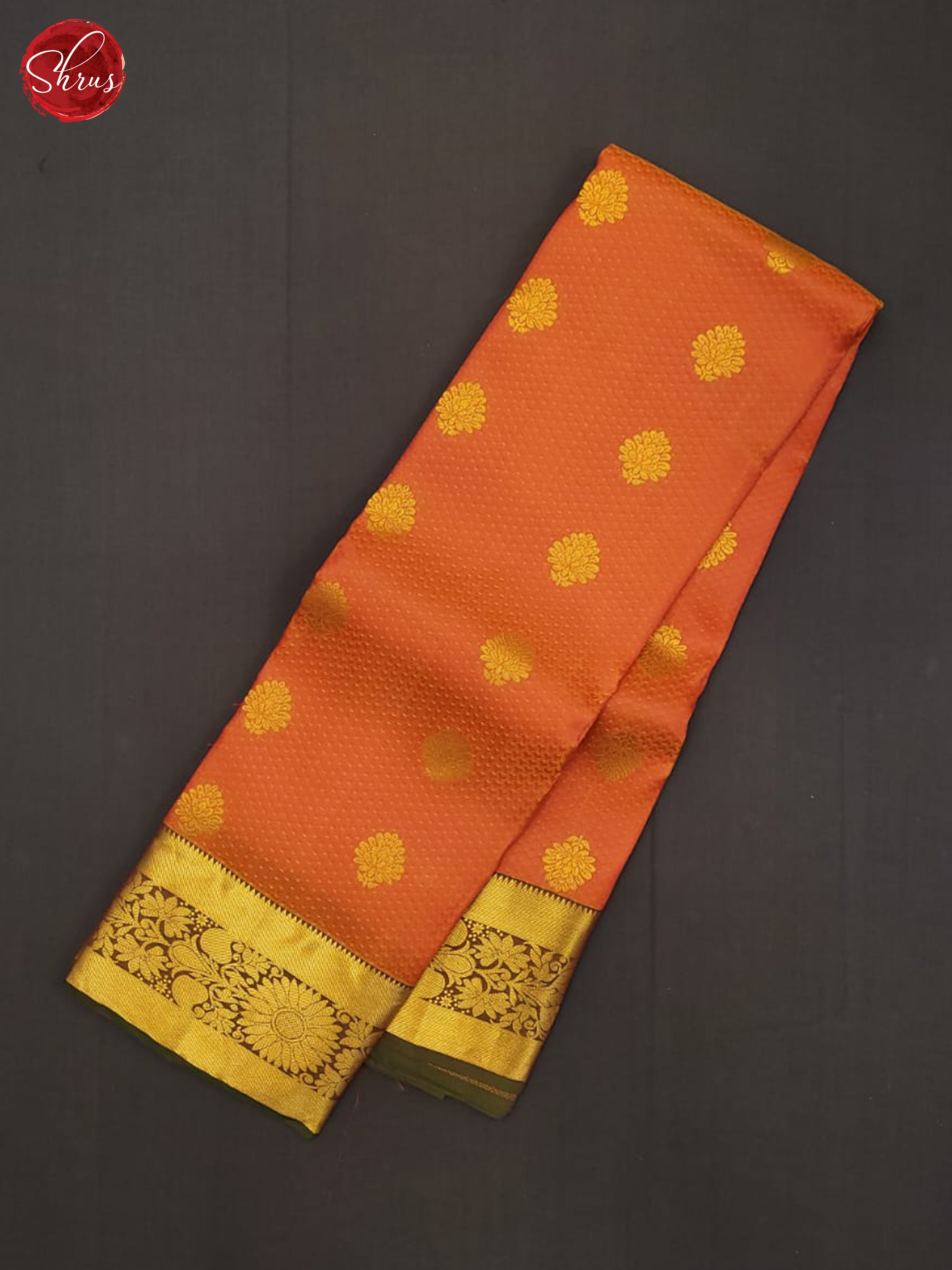 orange and Brown- Kanchipuram half-pure silk saree - Shop on ShrusEternity.com