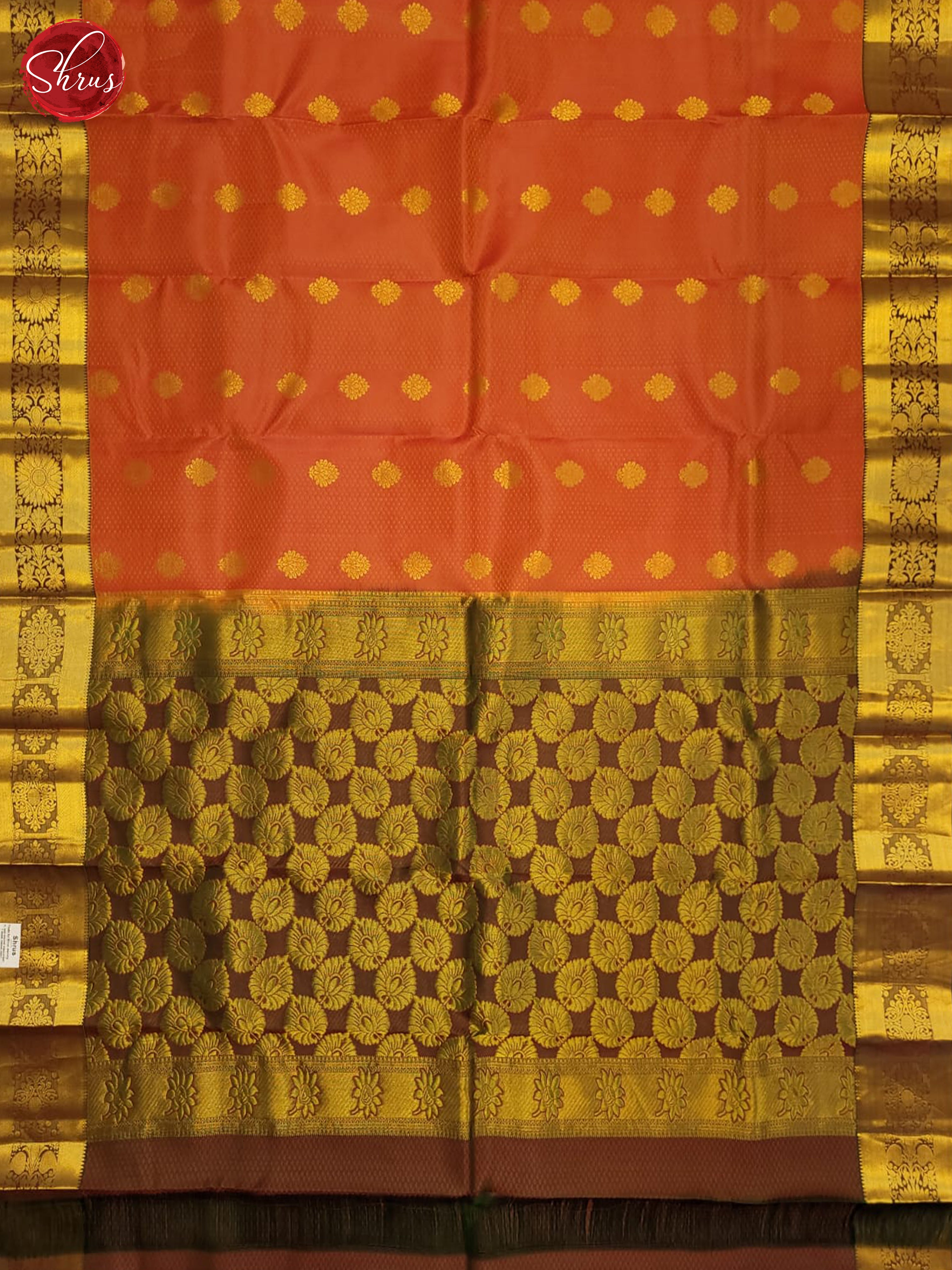 orange and Brown- Kanchipuram half-pure silk saree - Shop on ShrusEternity.com