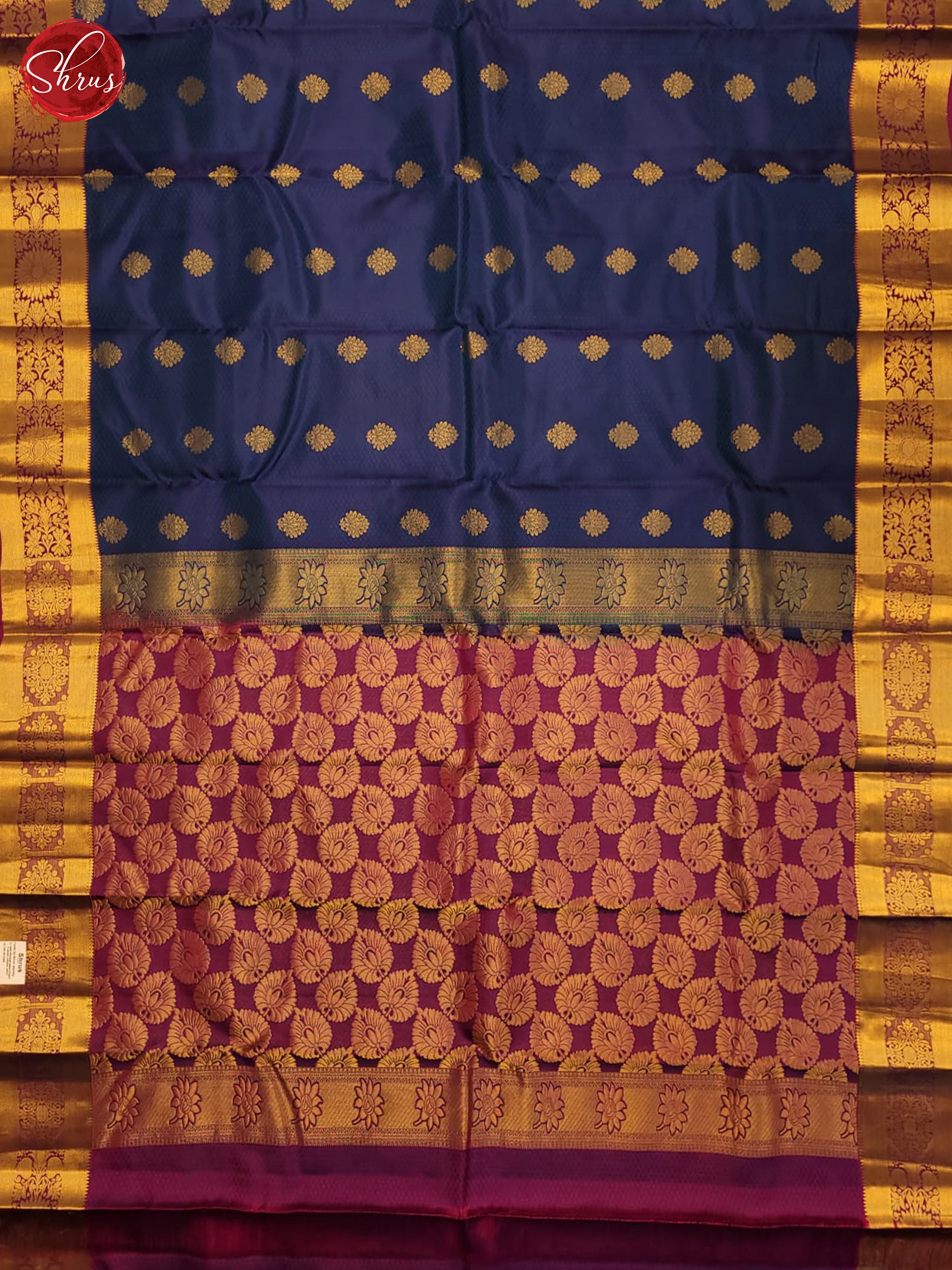 German Blue and vadamalli- Kanchipuram half-pure Silk Saree - Shop on ShrusEternity.com