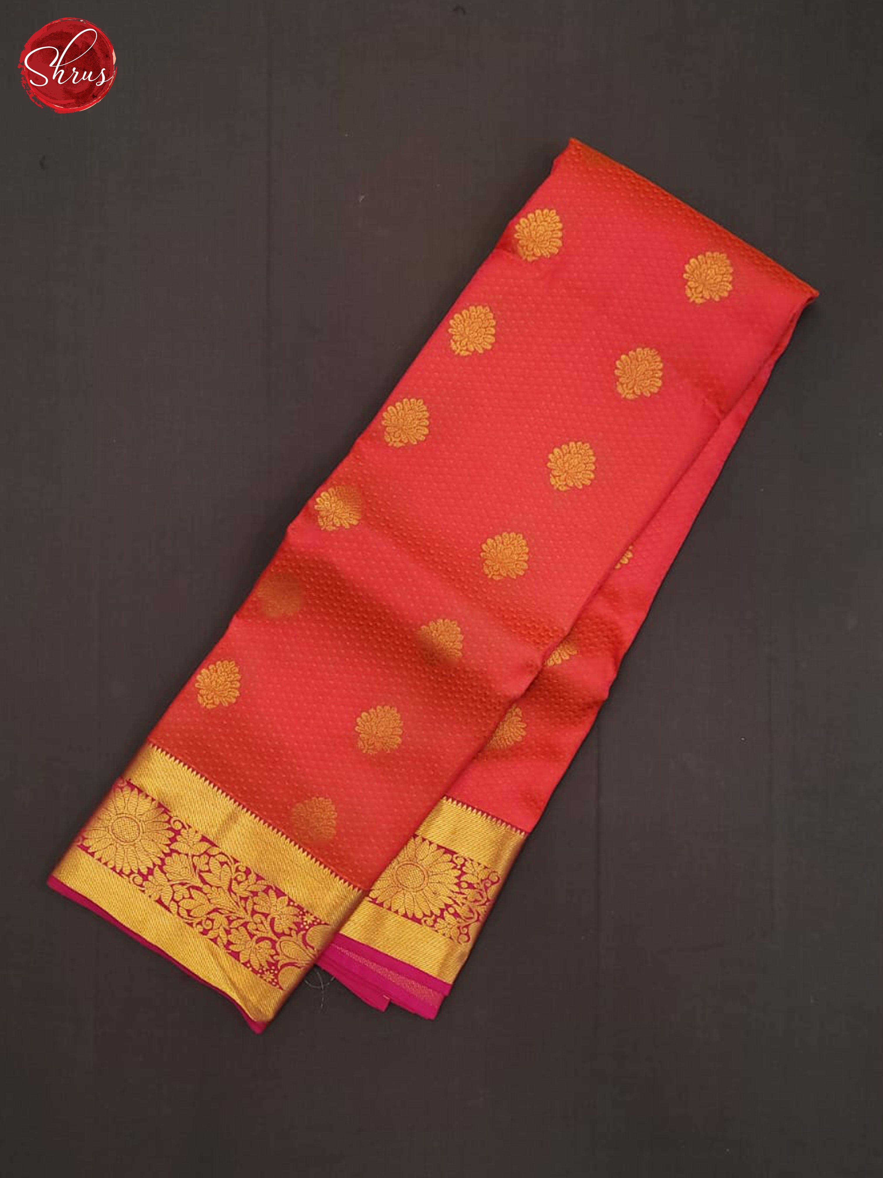Peachish pink & Pink- Kanchipuram half- pure silk - Shop on ShrusEternity.com