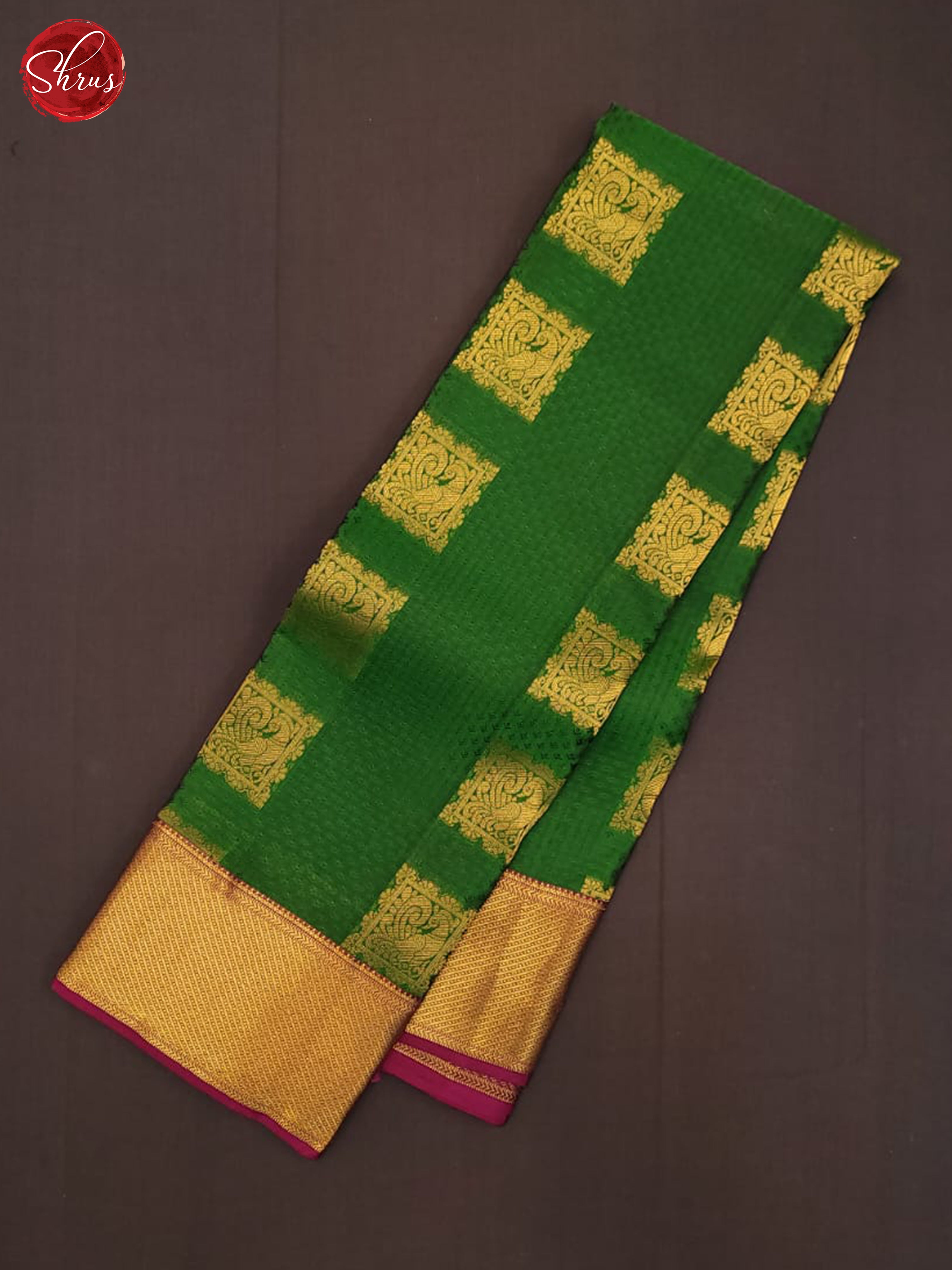 Green and majenta pink-Kanchipuram half- pure silk saree - Shop on ShrusEternity.com