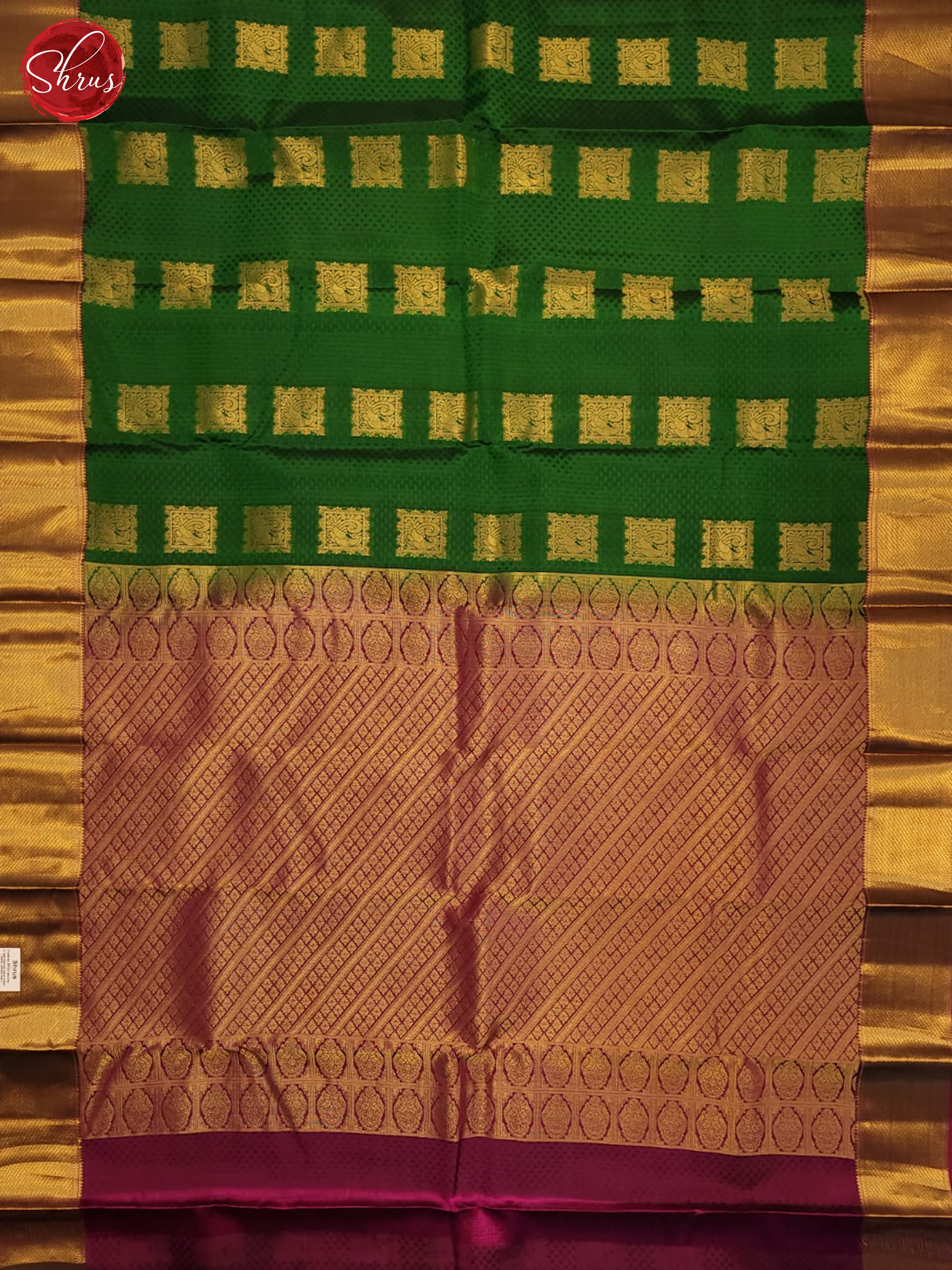 Green and majenta pink-Kanchipuram half- pure silk saree - Shop on ShrusEternity.com