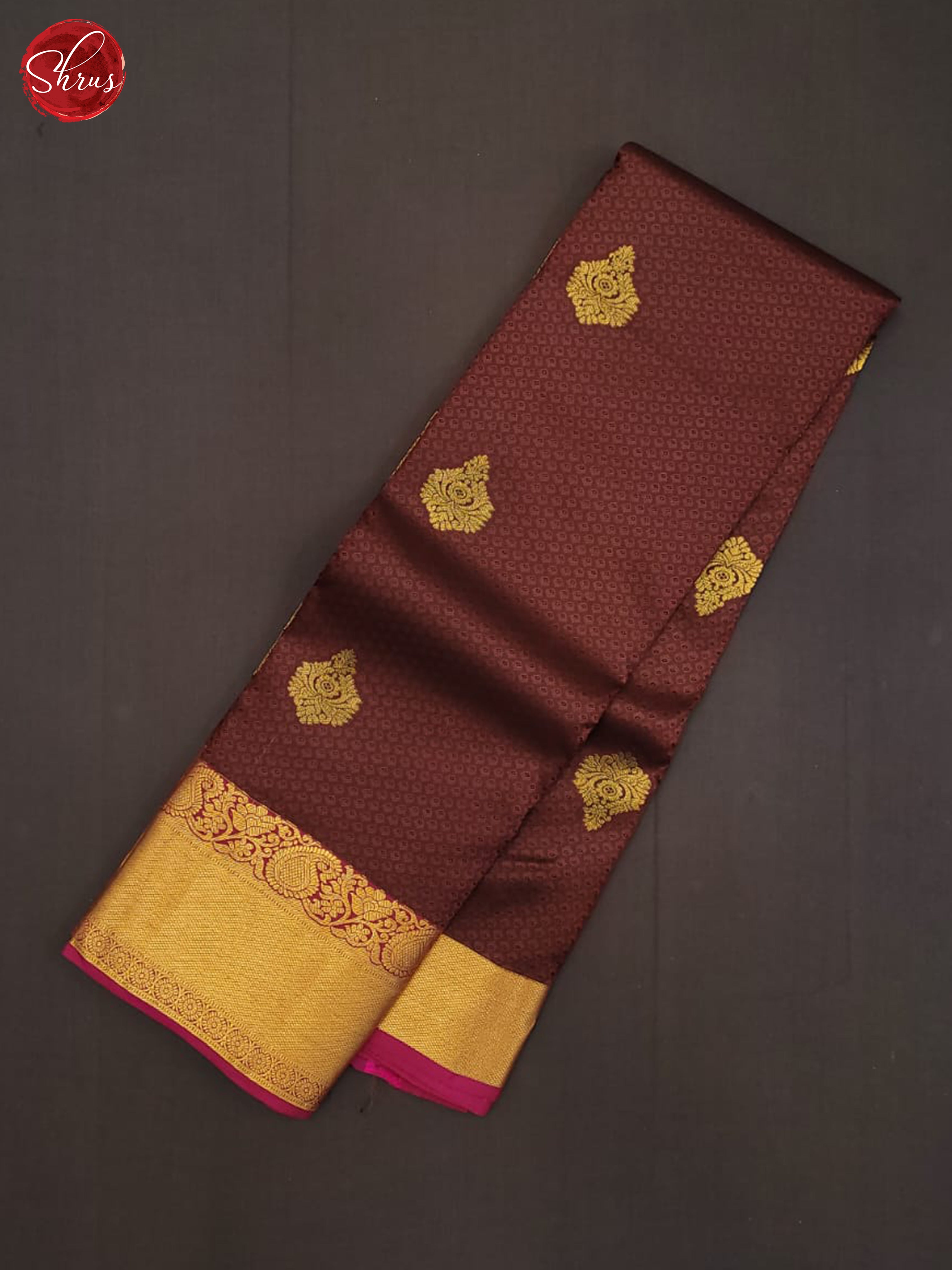 Brown and majenta pink- Kanchipuram half-pure silk saree - Shop on ShrusEternity.com