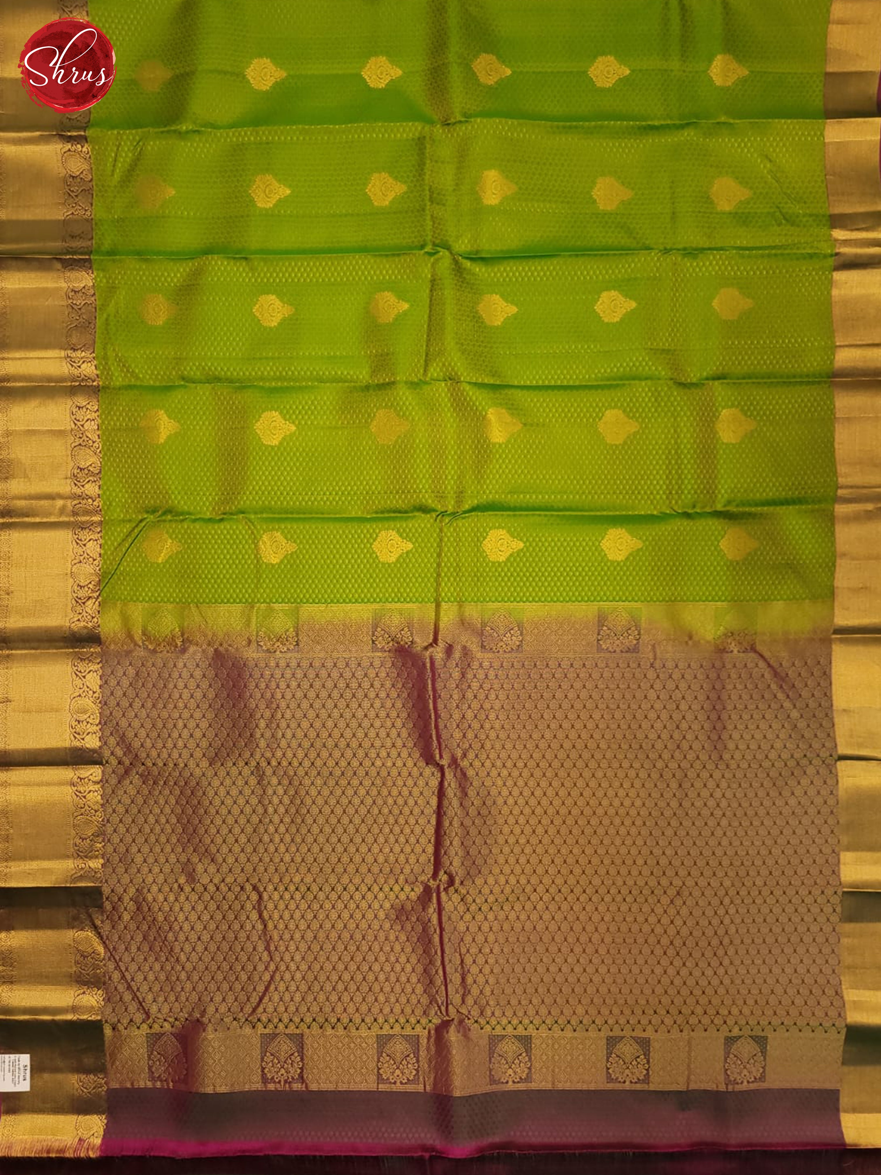 Green and purple- Kanchipuram half-pure Silk Saree - Shop on ShrusEternity.com