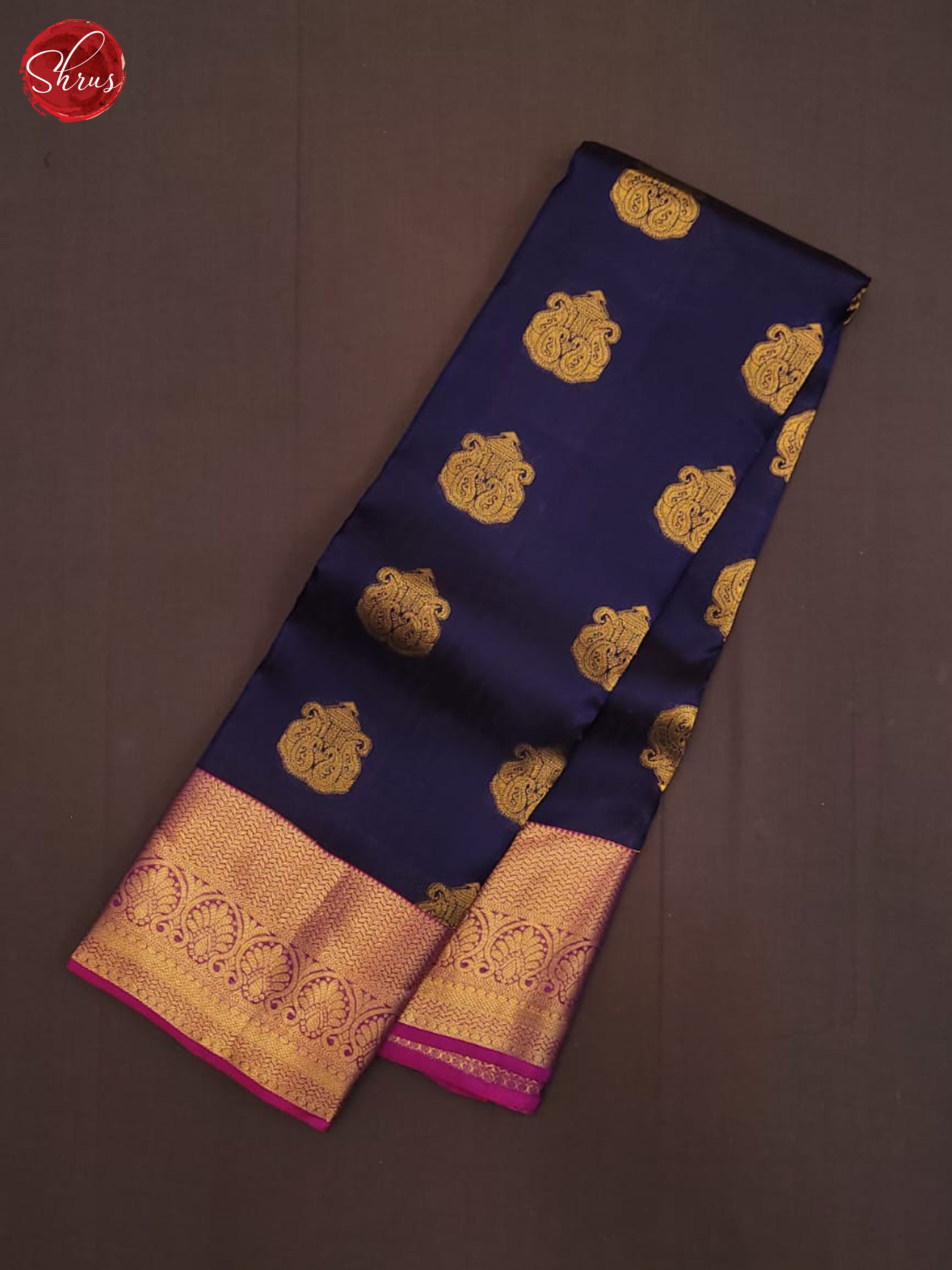 Navy blue and violet- Kanchipuram half-pure Silk saree - Shop on ShrusEternity.com