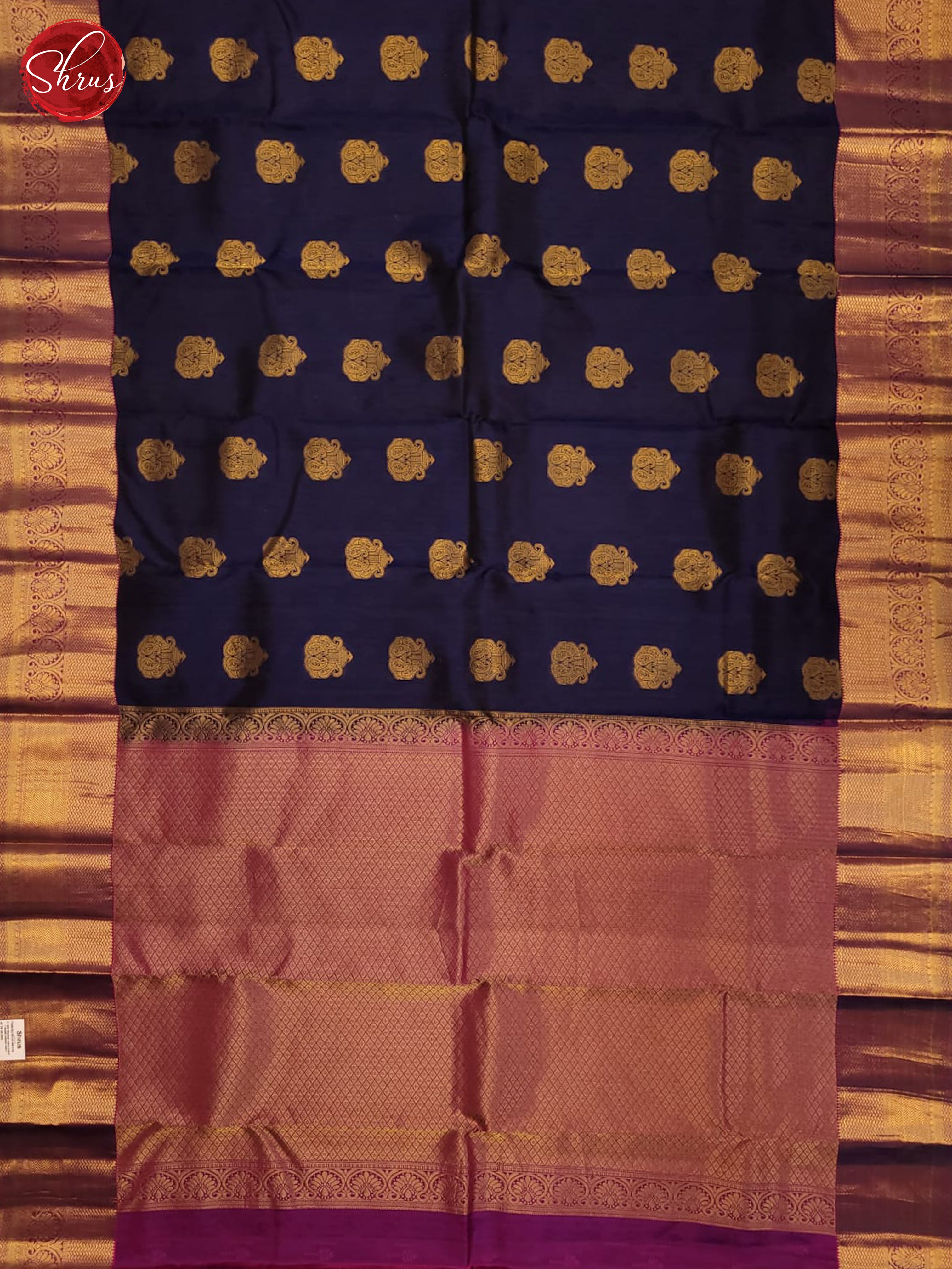 Navy blue and violet- Kanchipuram half-pure Silk saree - Shop on ShrusEternity.com