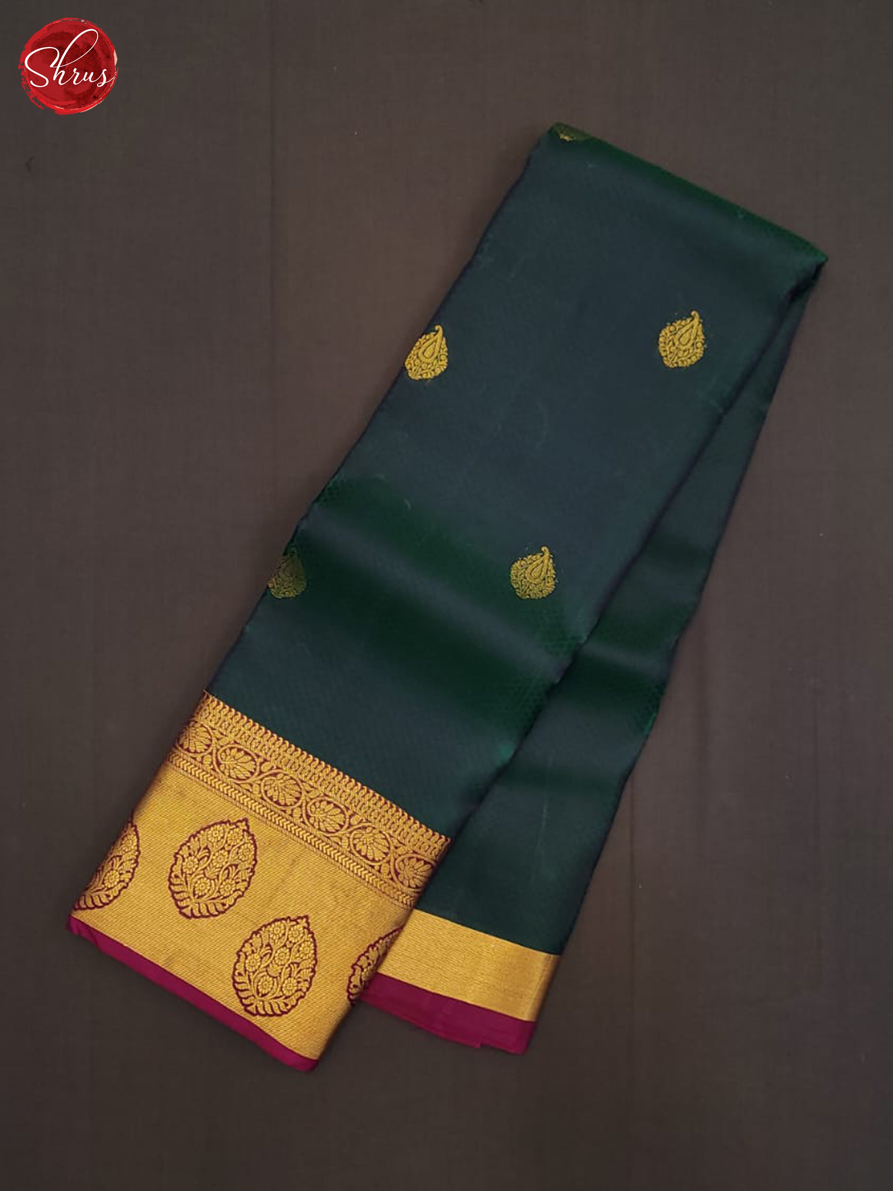 Green and majenta pink- Kanchipuram half-pure Silk Saree - Shop on ShrusEternity.com