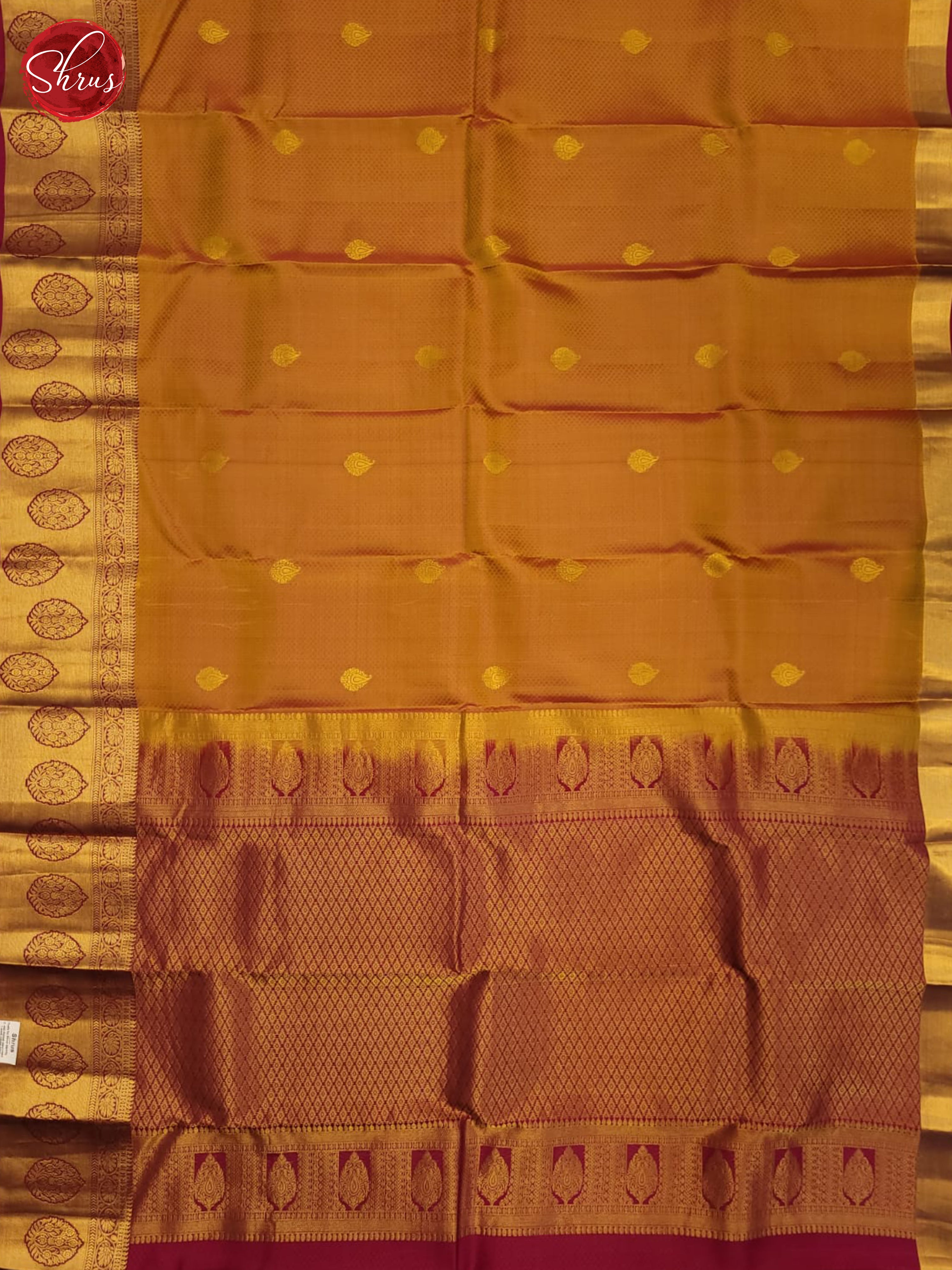 mustard and Majentha pink- Kanchipuram half-pure Silk Saree - Shop on ShrusEternity.com