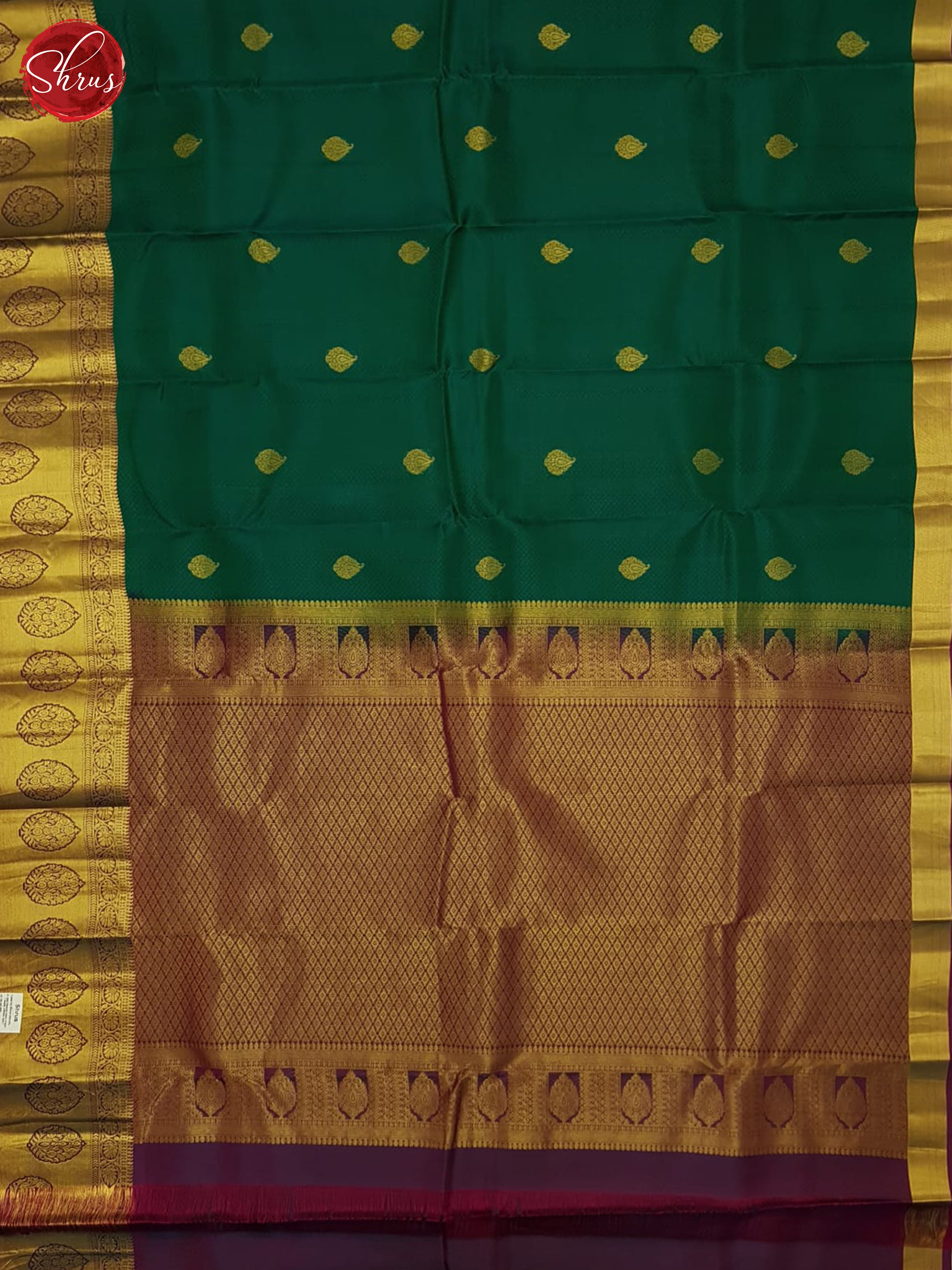 Green And Wine- Kanchipuram Half-pure Silk Saree - Shop on ShrusEternity.com