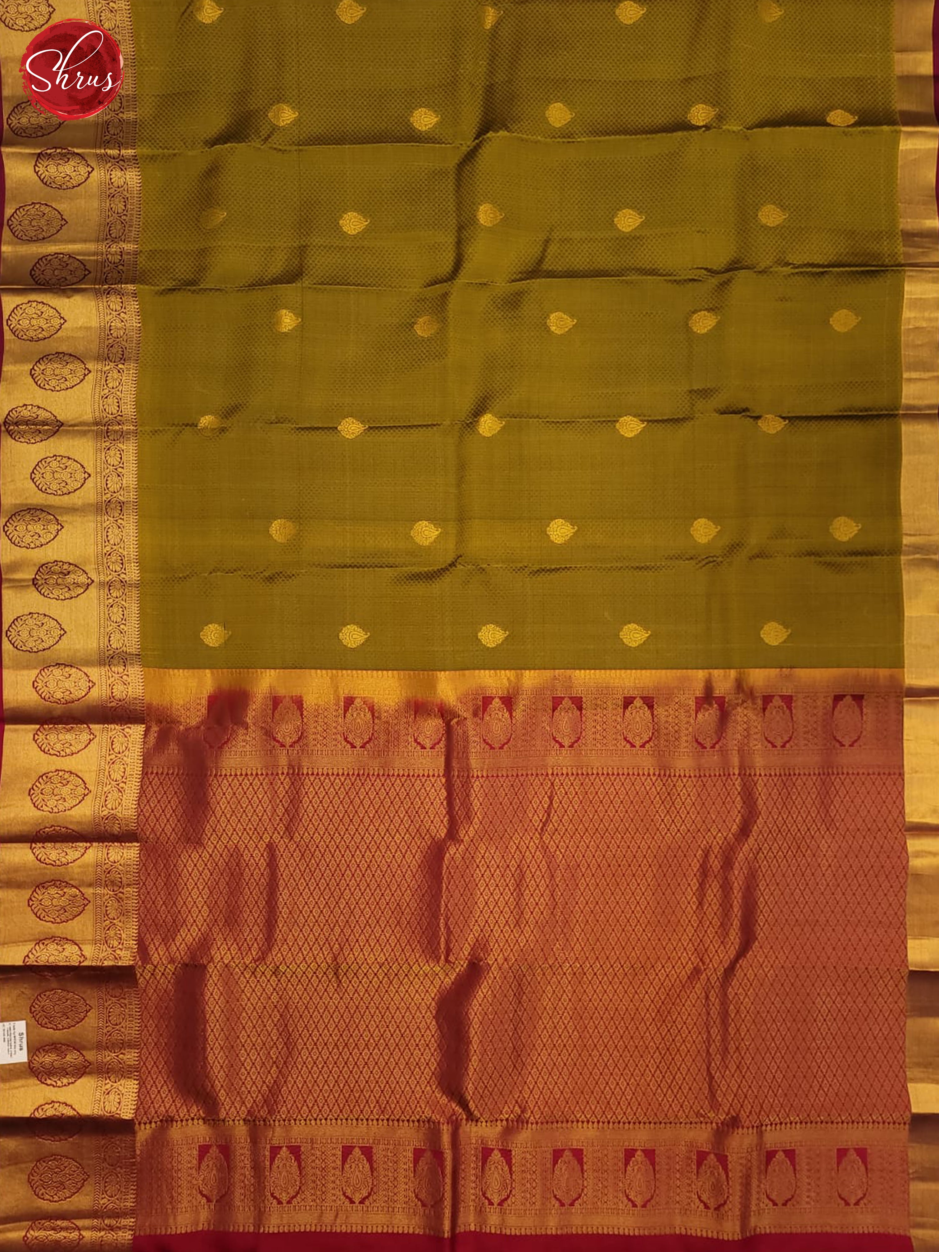 green and red- Kanchipuram Half-pure Silk Saree - Shop on ShrusEternity.com