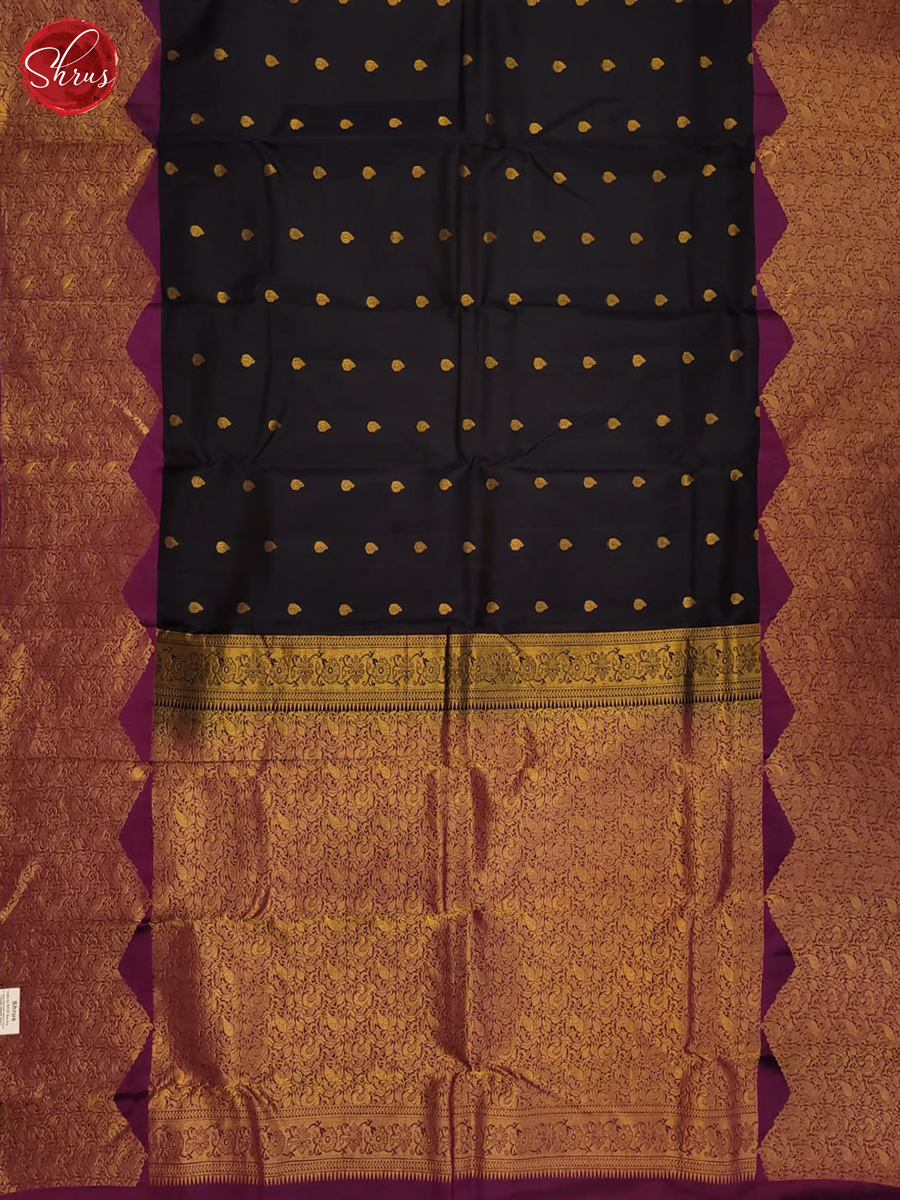 Black and vadamalli- Kanchipuram Half-pure Silk Saree - Shop on ShrusEternity.com