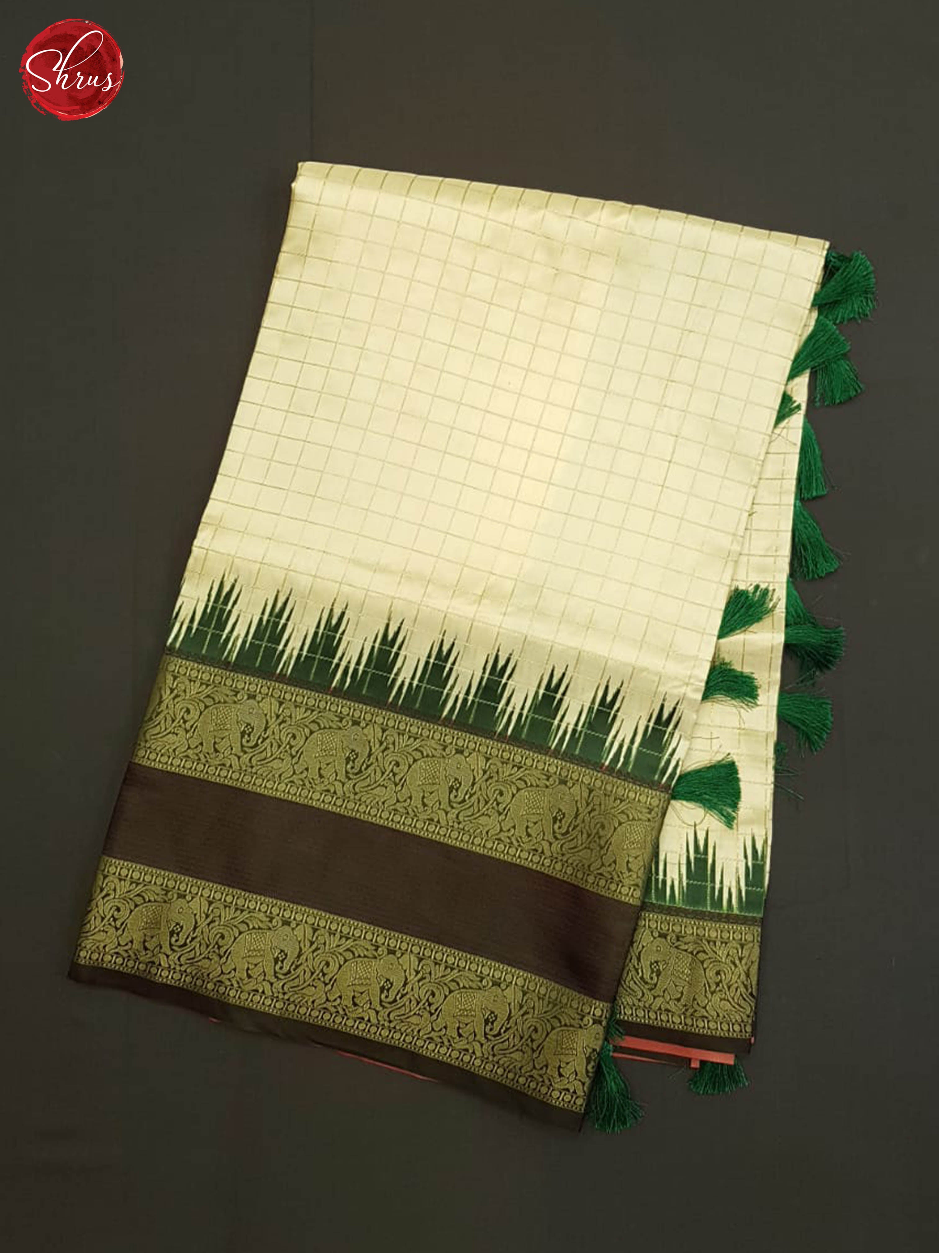 Cream & Green - Semi Dupion Saree
