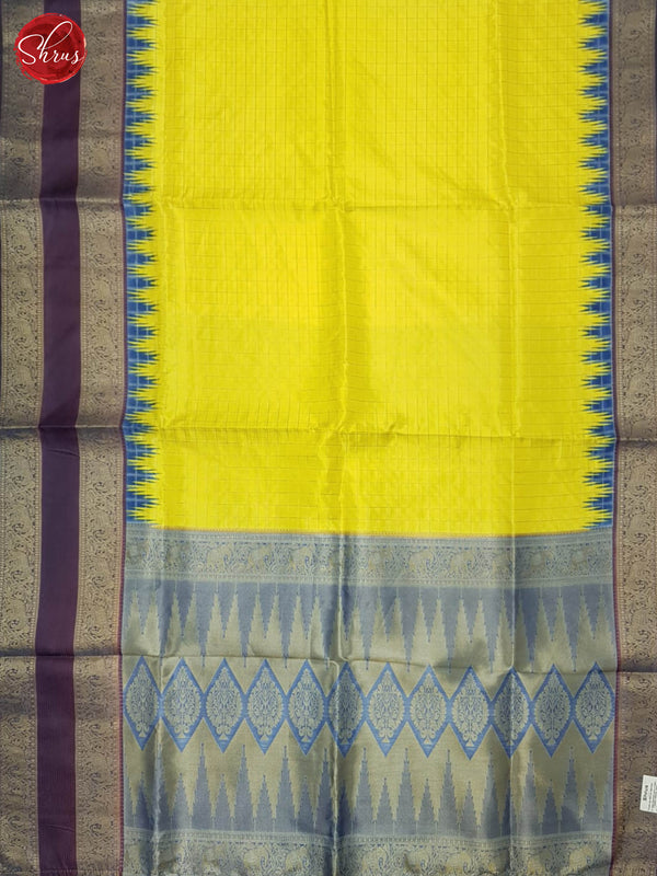 Yellow And Blue - Semi Dupion Saree - Shop on ShrusEternity.com