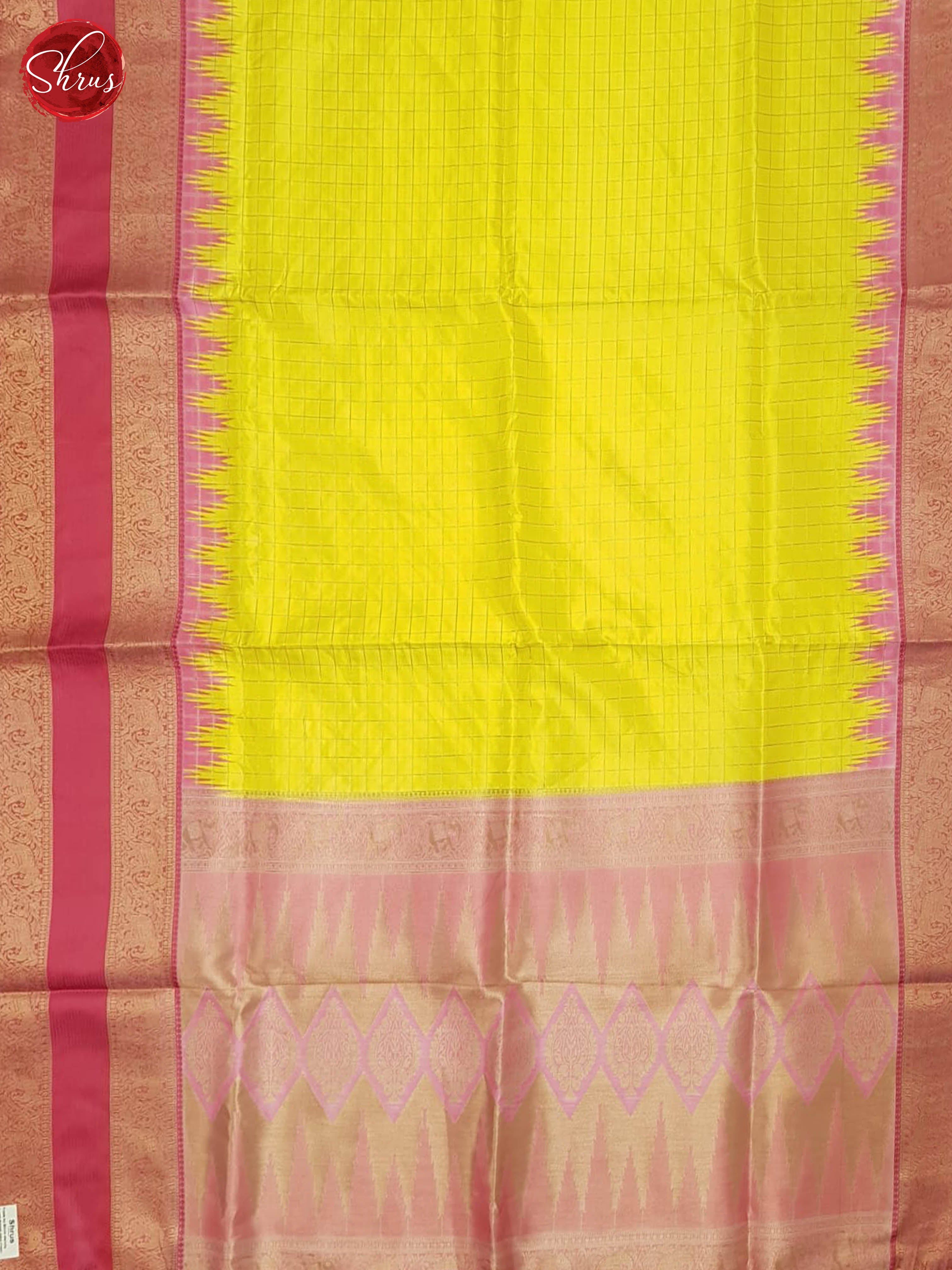 Yellow And Pink - Semi Dupion Saree - Shop on ShrusEternity.com