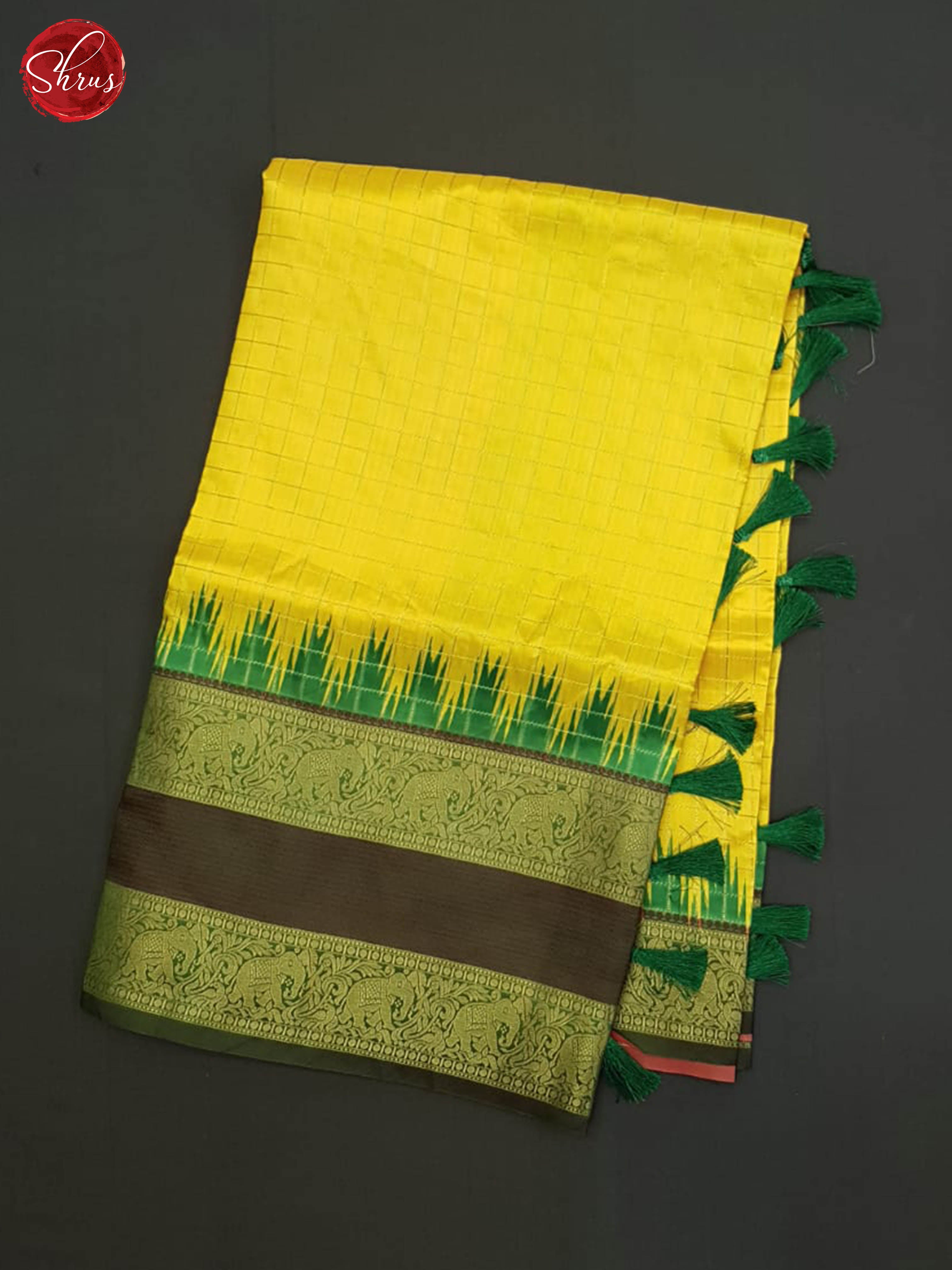 Yellow And Green - Semi Dupion Saree - Shop on ShrusEternity.com