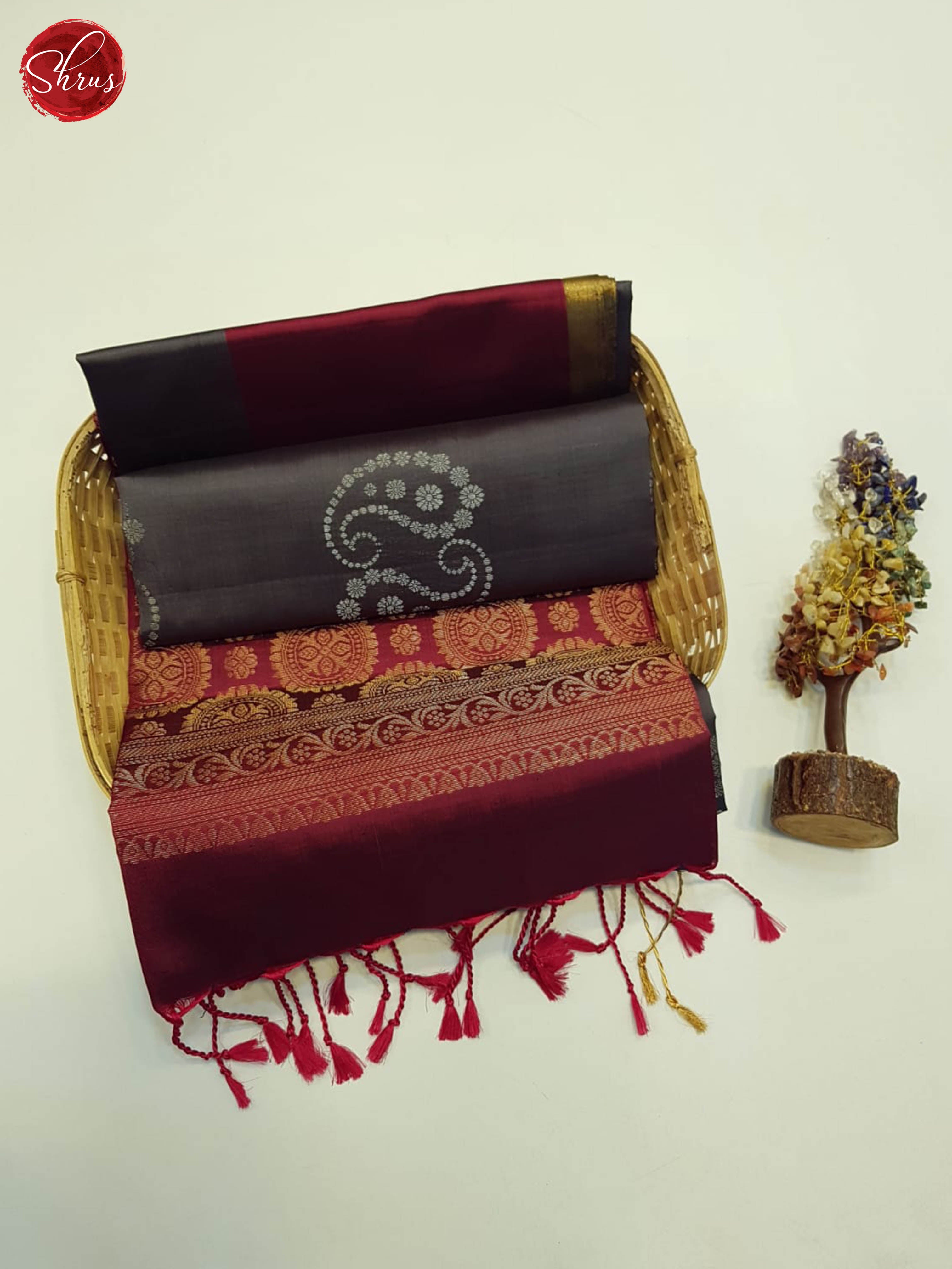 Grey And Maroon- Soft Silk Saree - Shop on ShrusEternity.com