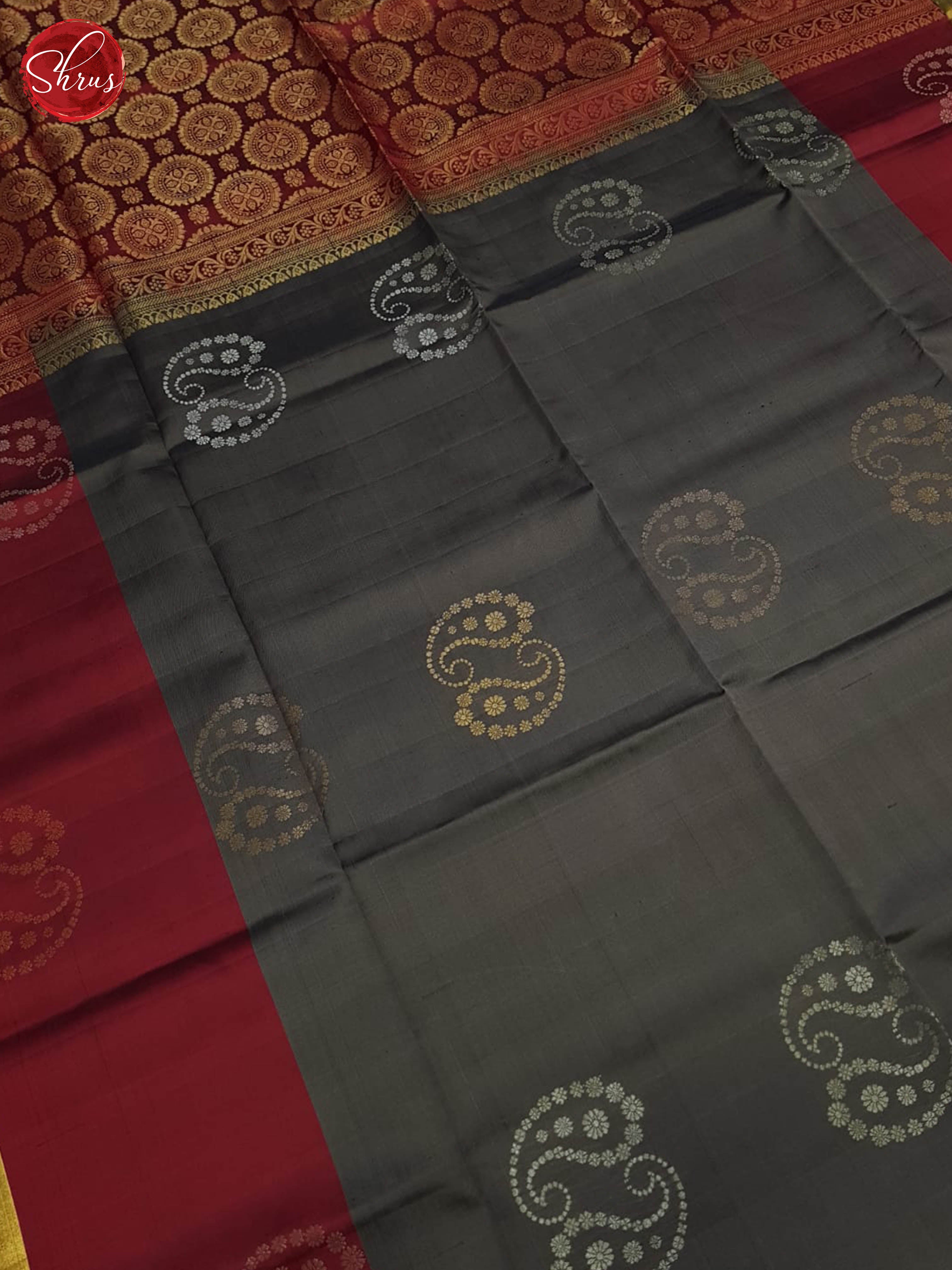 Grey And Maroon- Soft Silk Saree - Shop on ShrusEternity.com