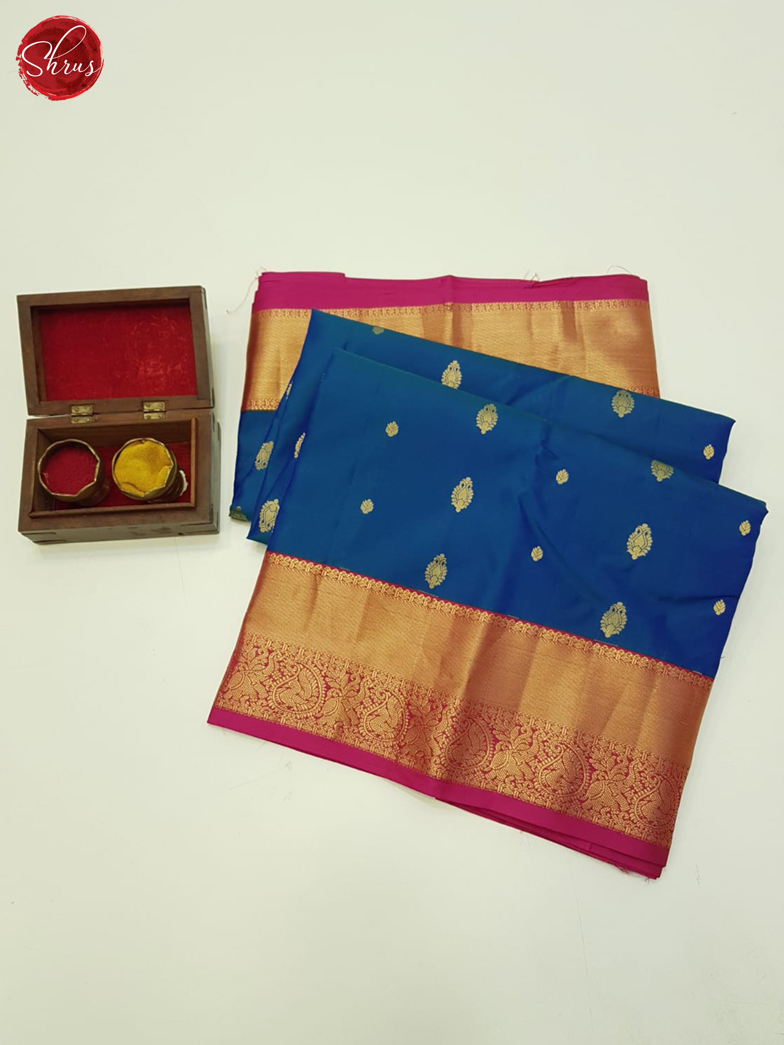 Blue & Pink - Kanchipuram silk Saree - Shop on ShrusEternity.com