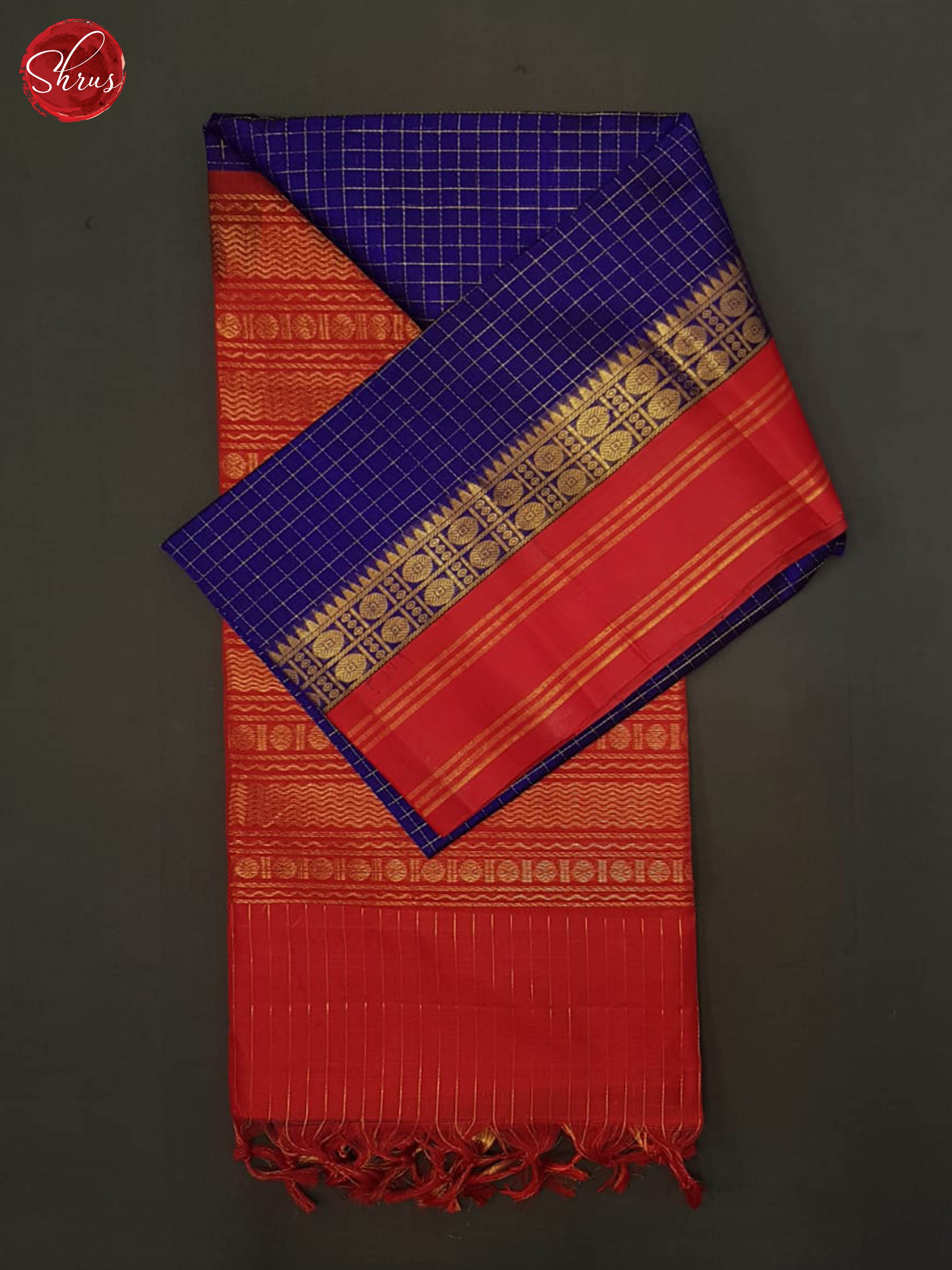 Blue And Red - Silk Cotton Saree - Shop on ShrusEternity.com