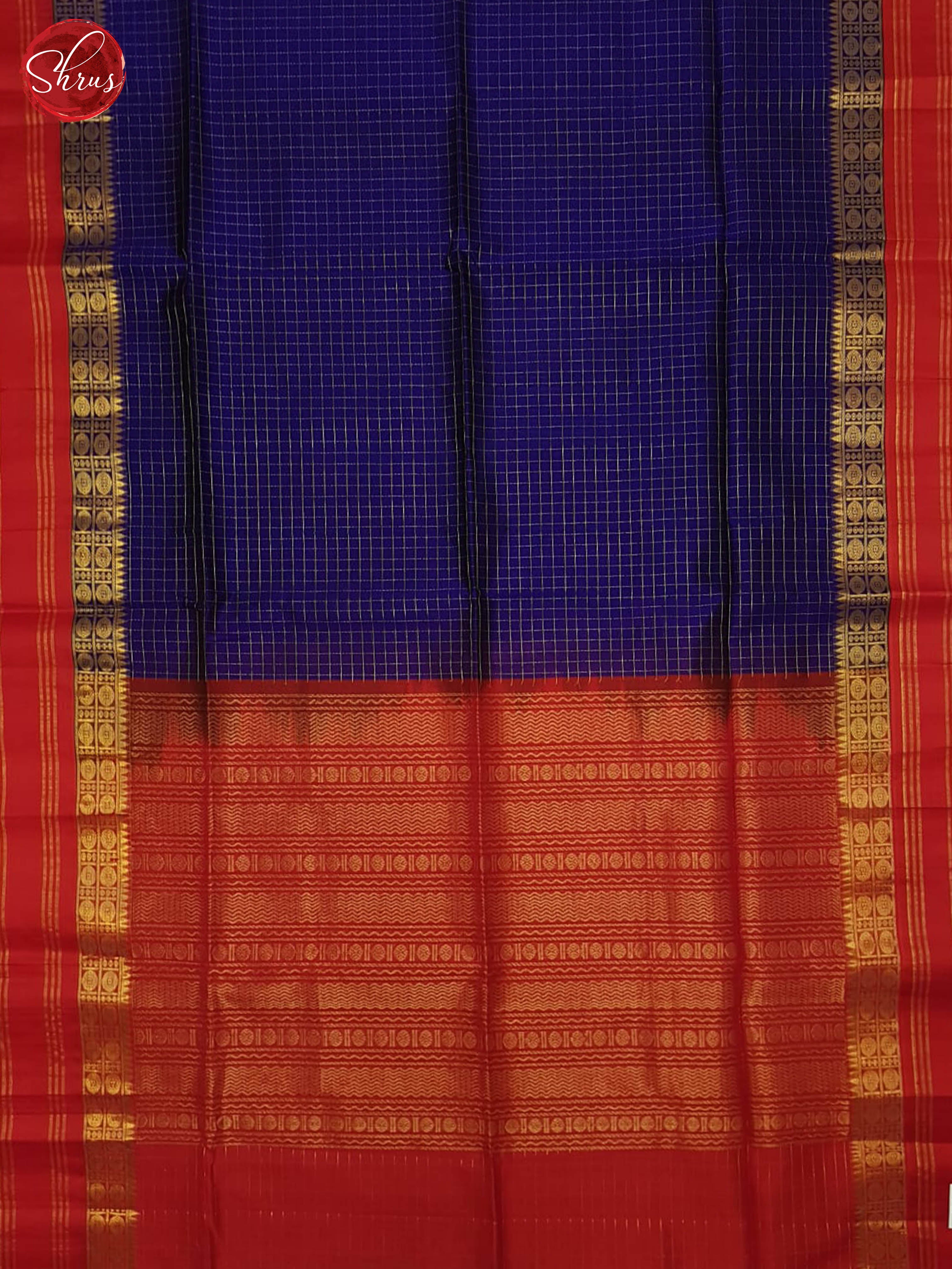 Blue And Red - Silk Cotton Saree - Shop on ShrusEternity.com