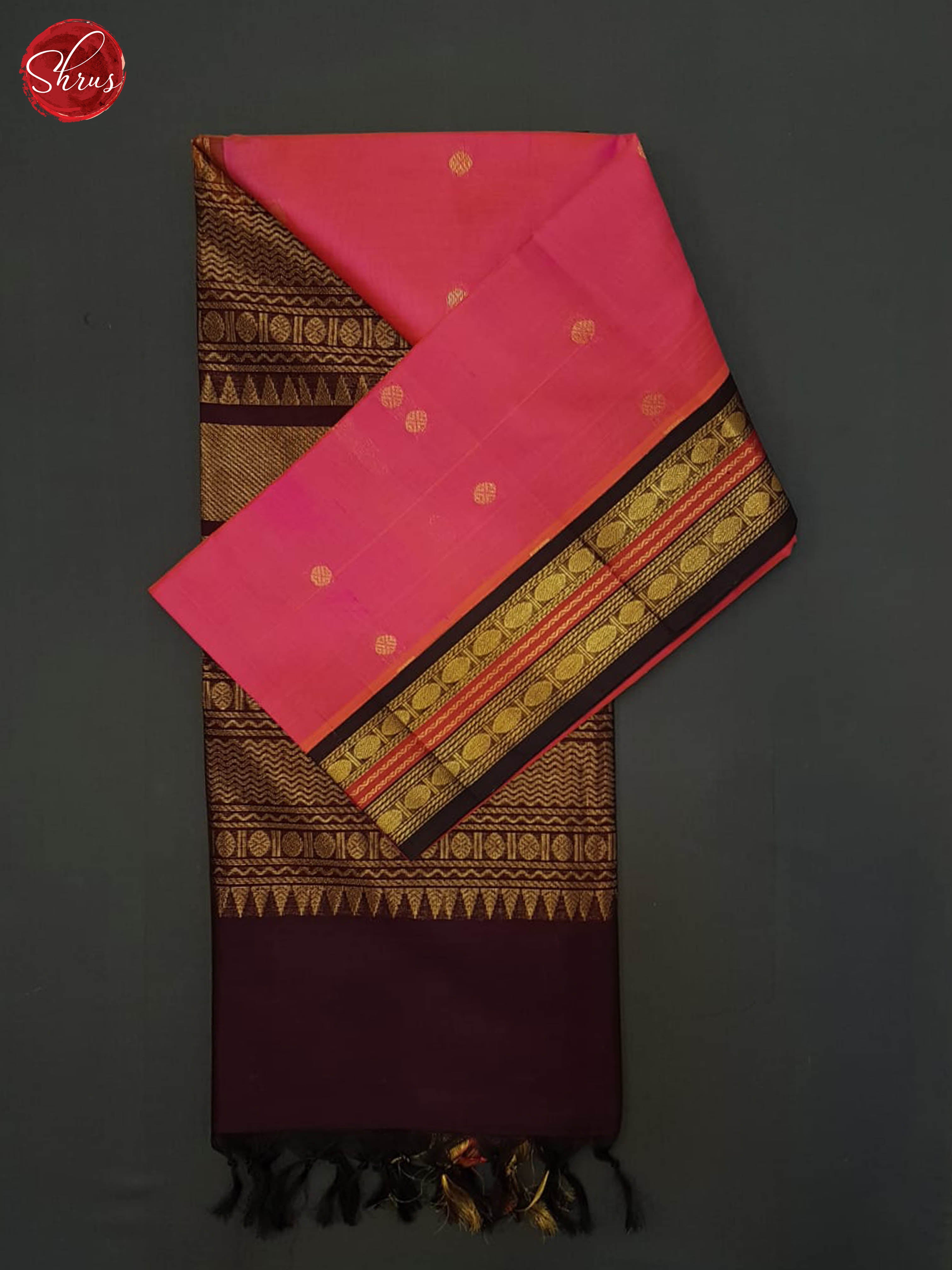 Pink And Brown- Silk Cotton Saree - Shop on ShrusEternity.com