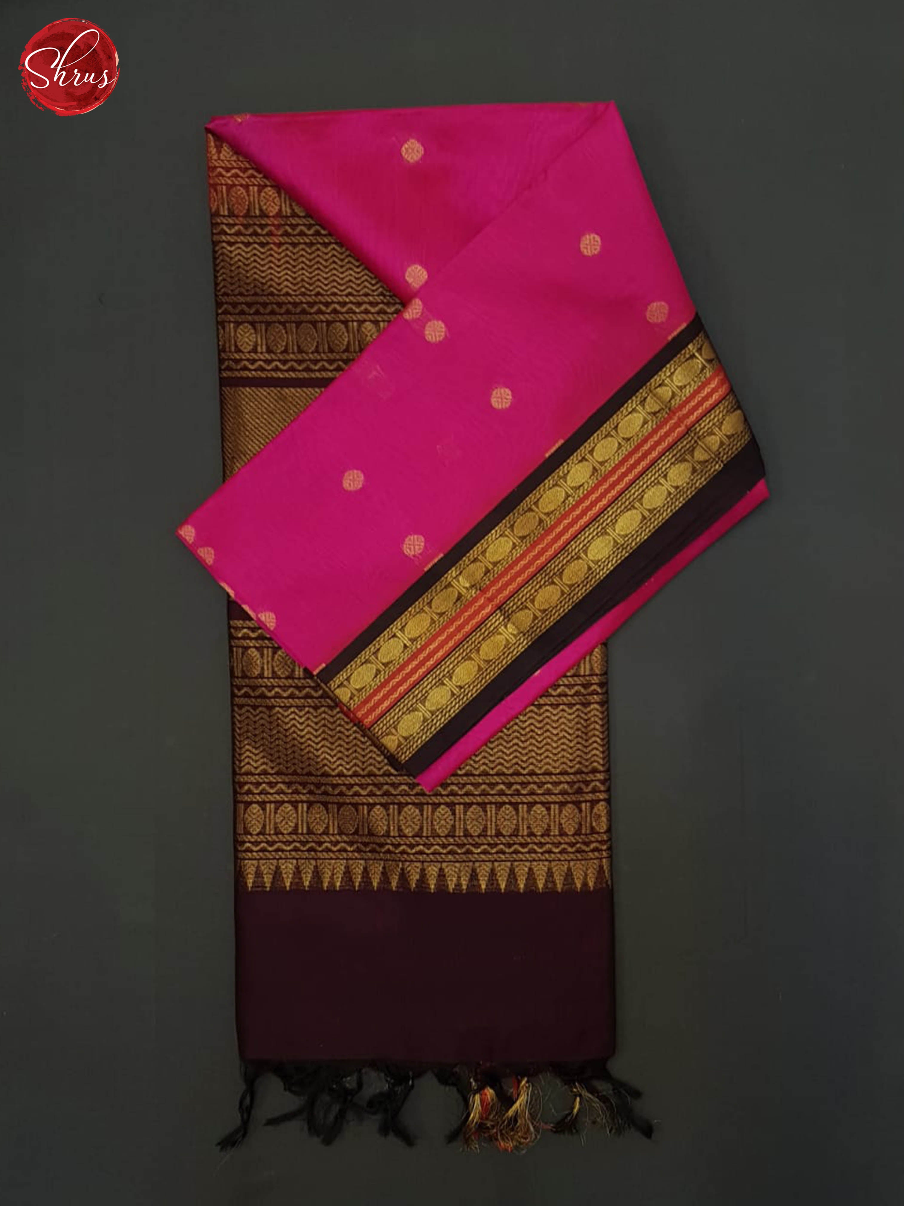 Pink And Brown- Silk Cotton Saree - Shop on ShrusEternity.com