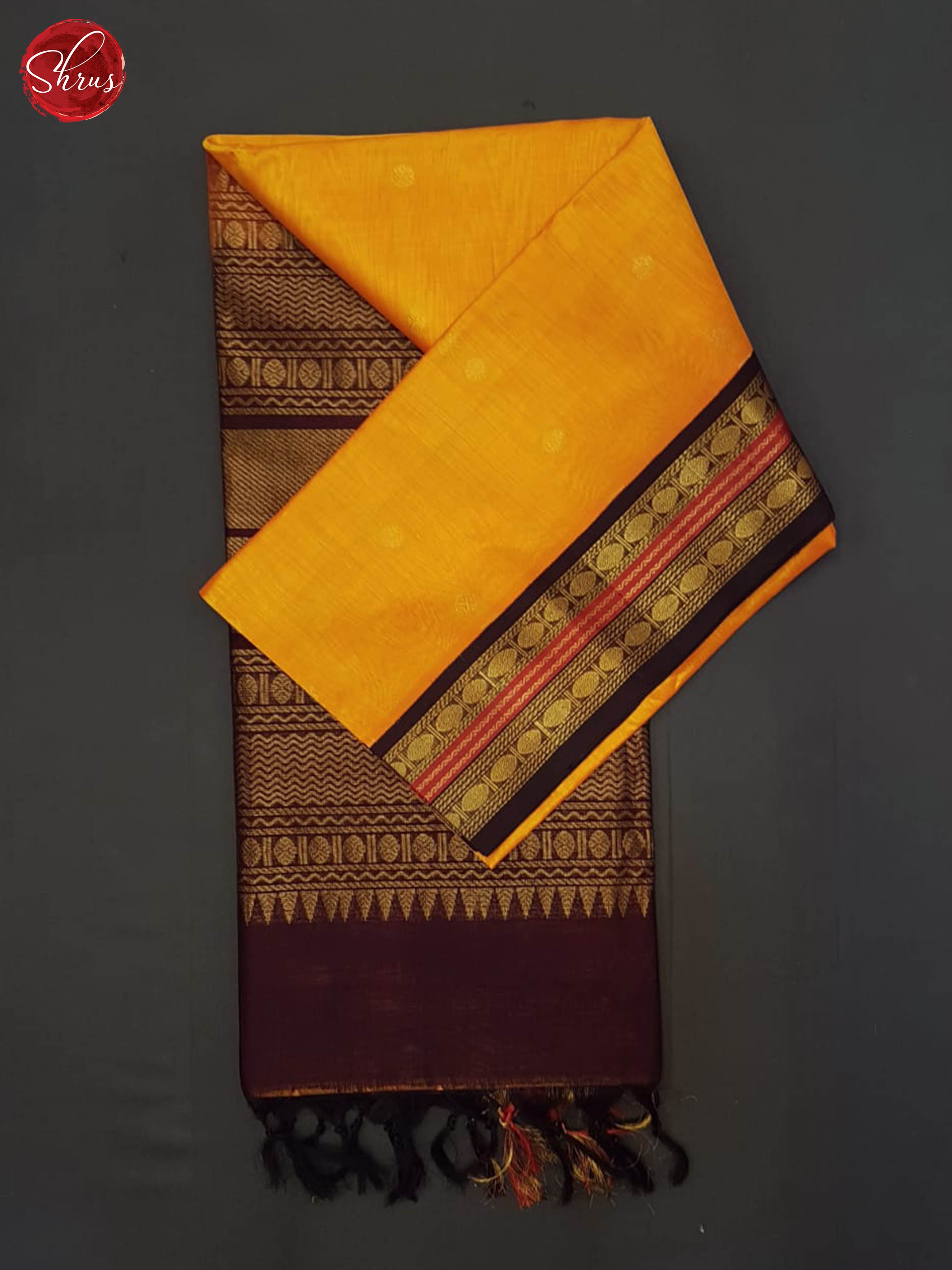 Yellow And Brown- Silk Cotton saree - Shop on ShrusEternity.com