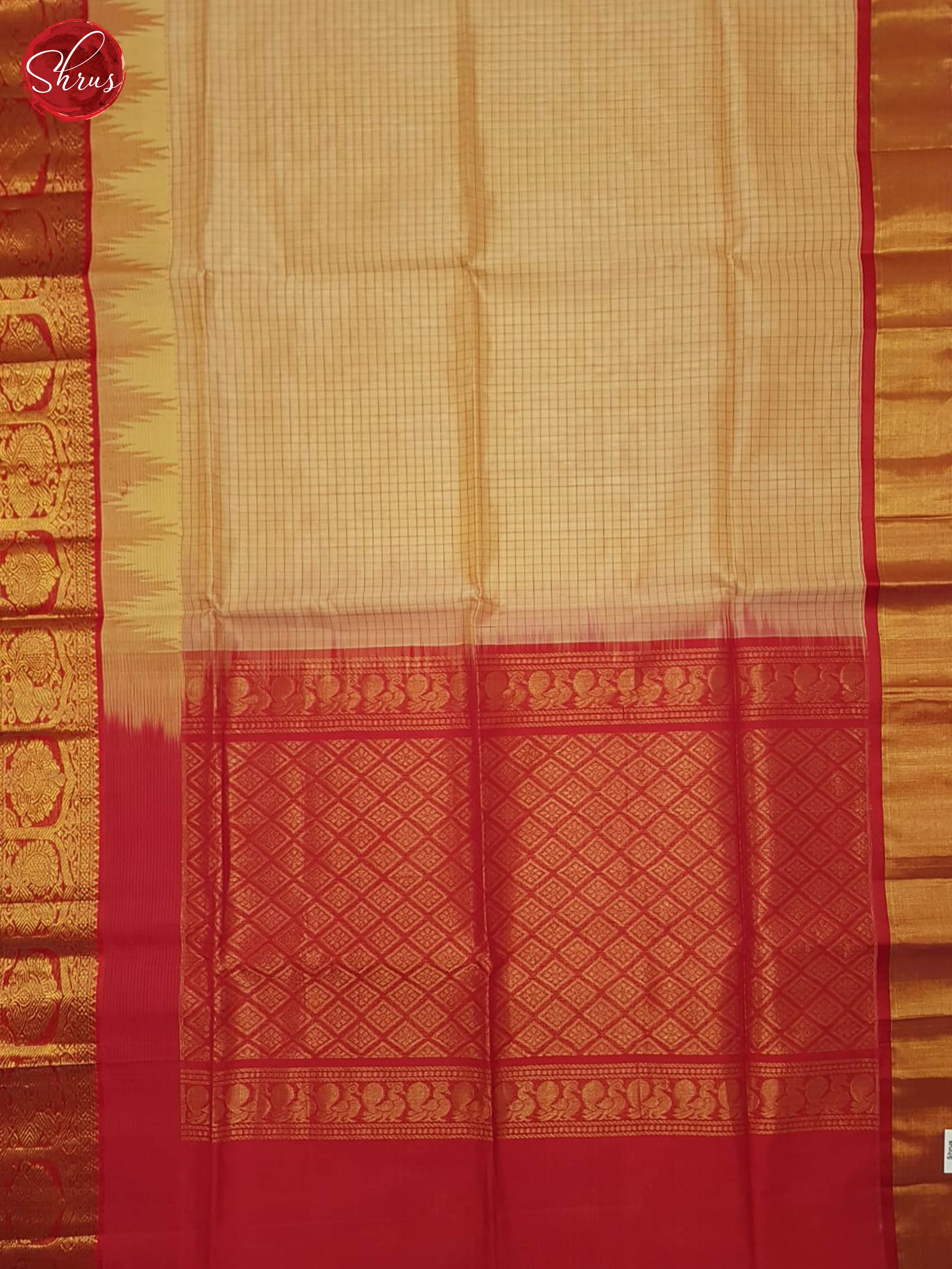 Beige And Red- Silk Cotton Saree - Shop on ShrusEternity.com