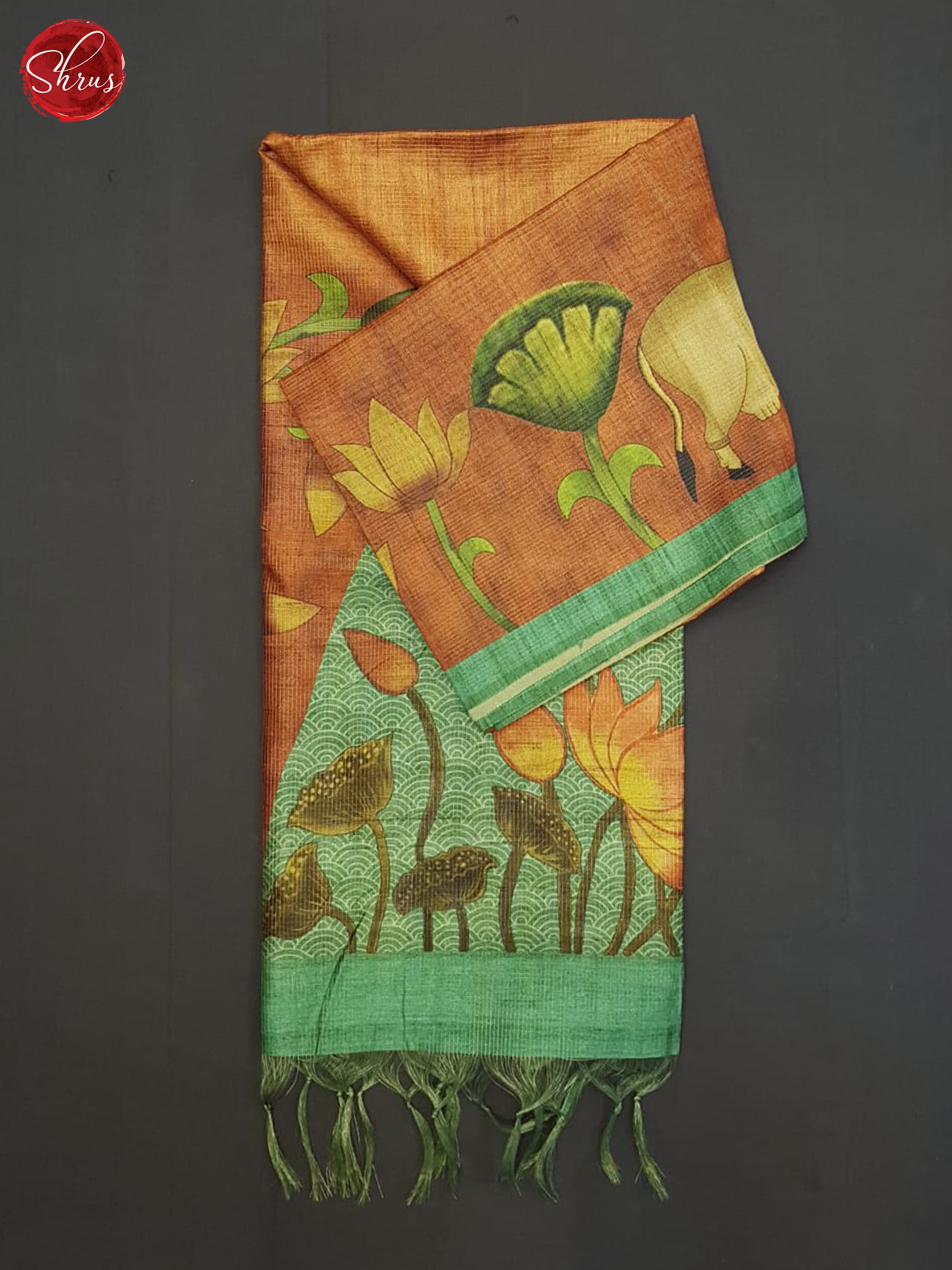 Brick Orange And Green- Semi Tussar Saree - Shop on ShrusEternity.com