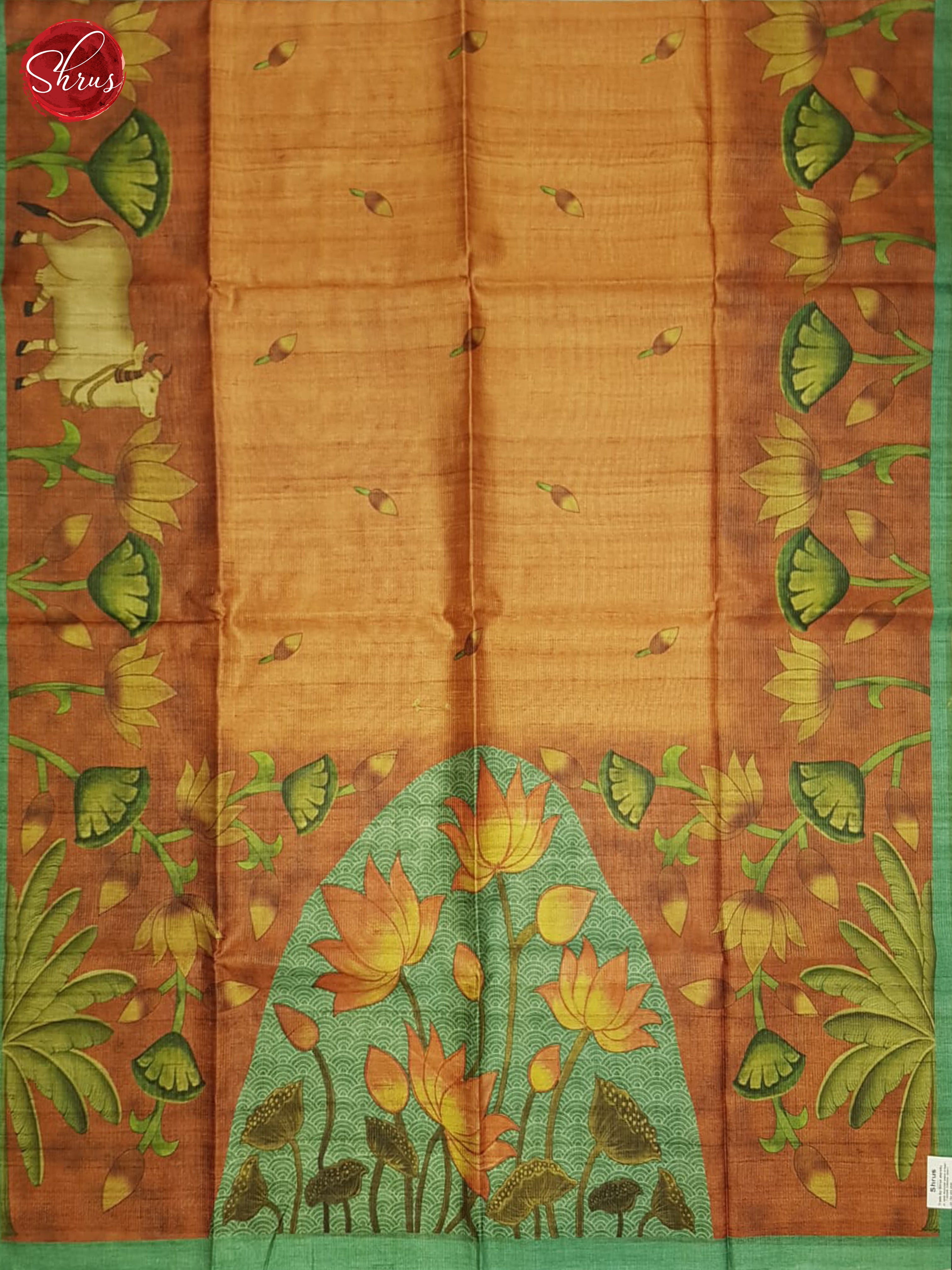 Brick Orange And Green- Semi Tussar Saree - Shop on ShrusEternity.com