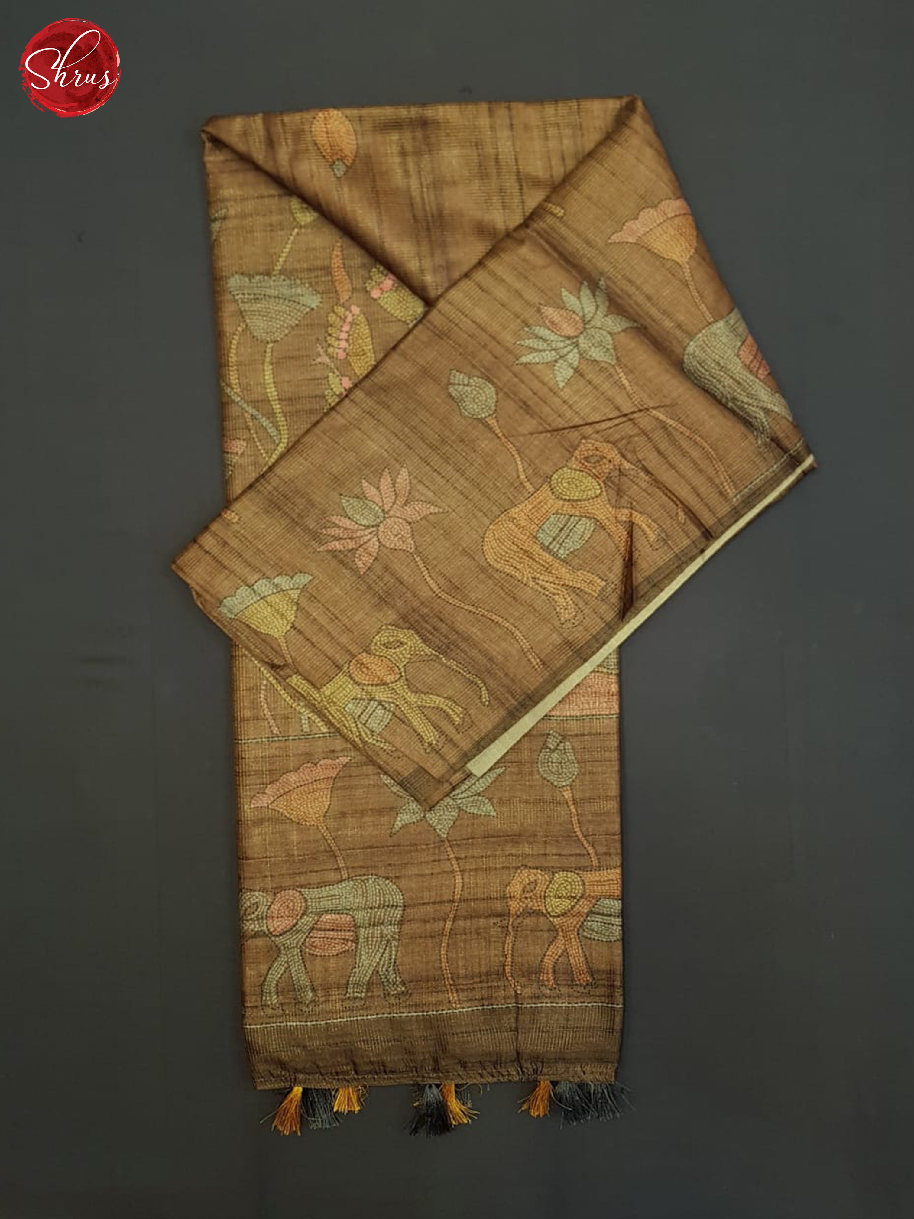 Brown(Single Tone)-Semi Tussar Saree - Shop on ShrusEternity.com