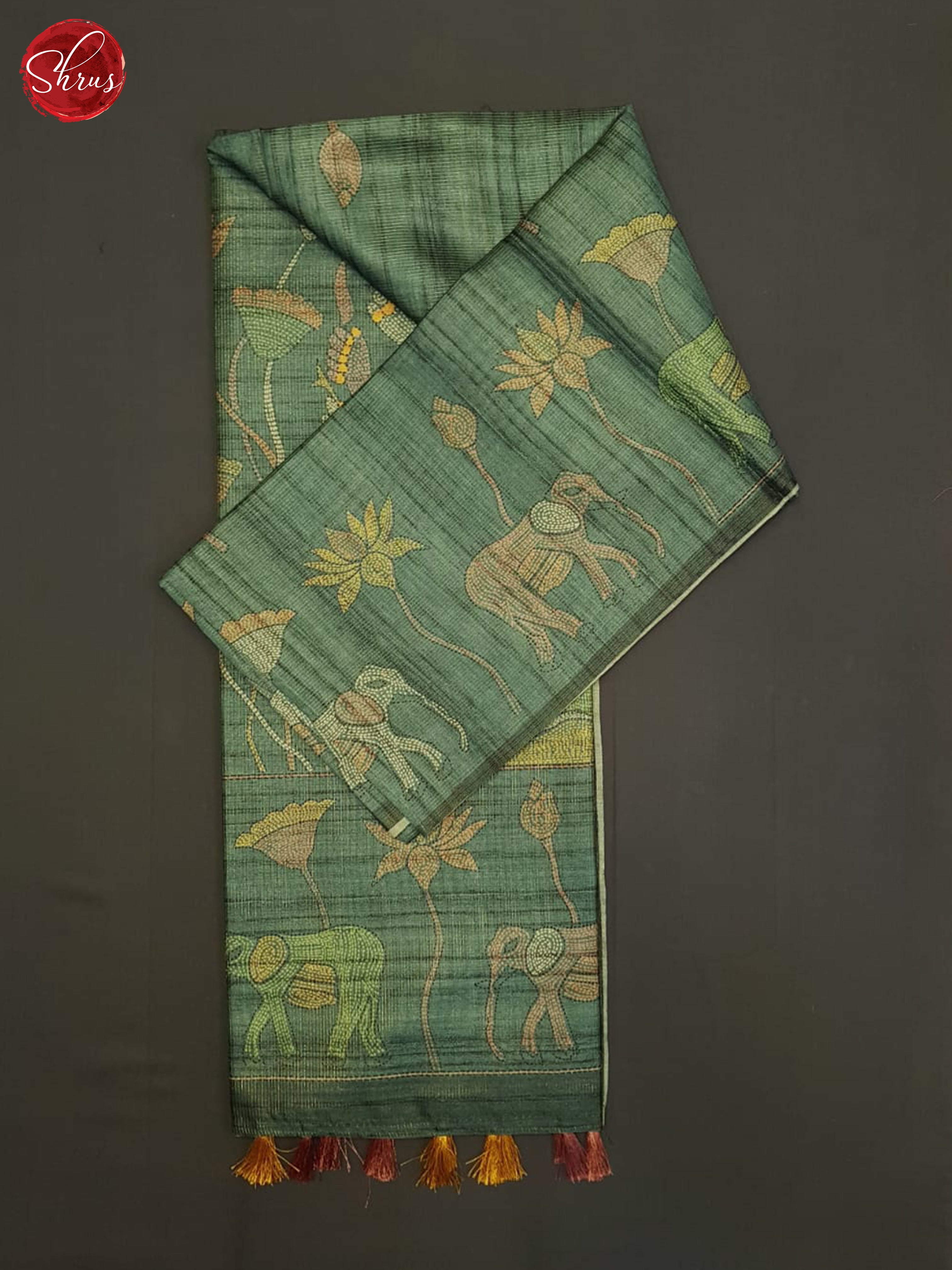 Dusty Green(Single Tone)- Semi Tussar Saree - Shop on ShrusEternity.com