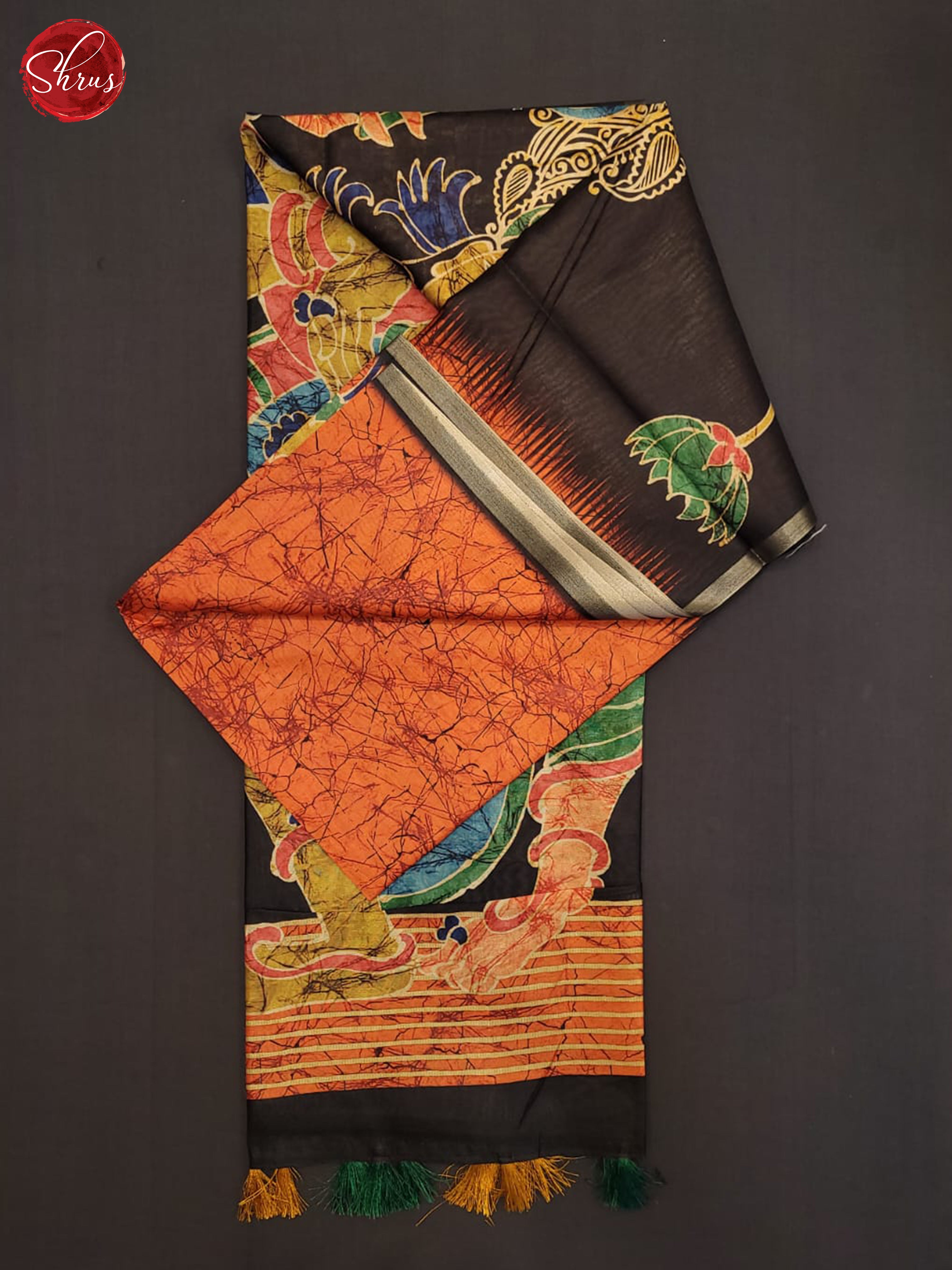 Orange & Black - Matka Cotton Saree - Shop on ShrusEternity.com