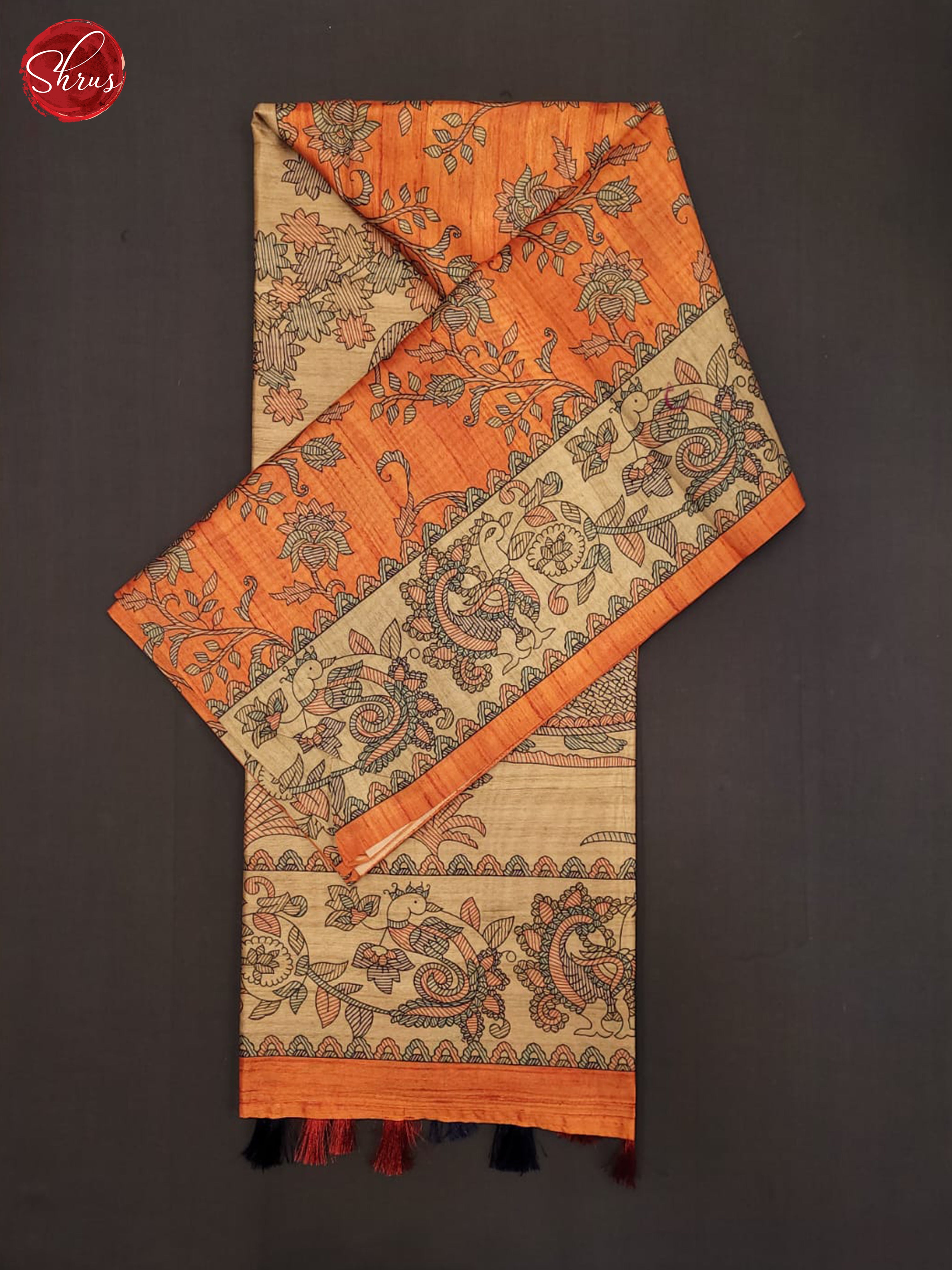 orange and beige- Semi Matka Saree - Shop on ShrusEternity.com